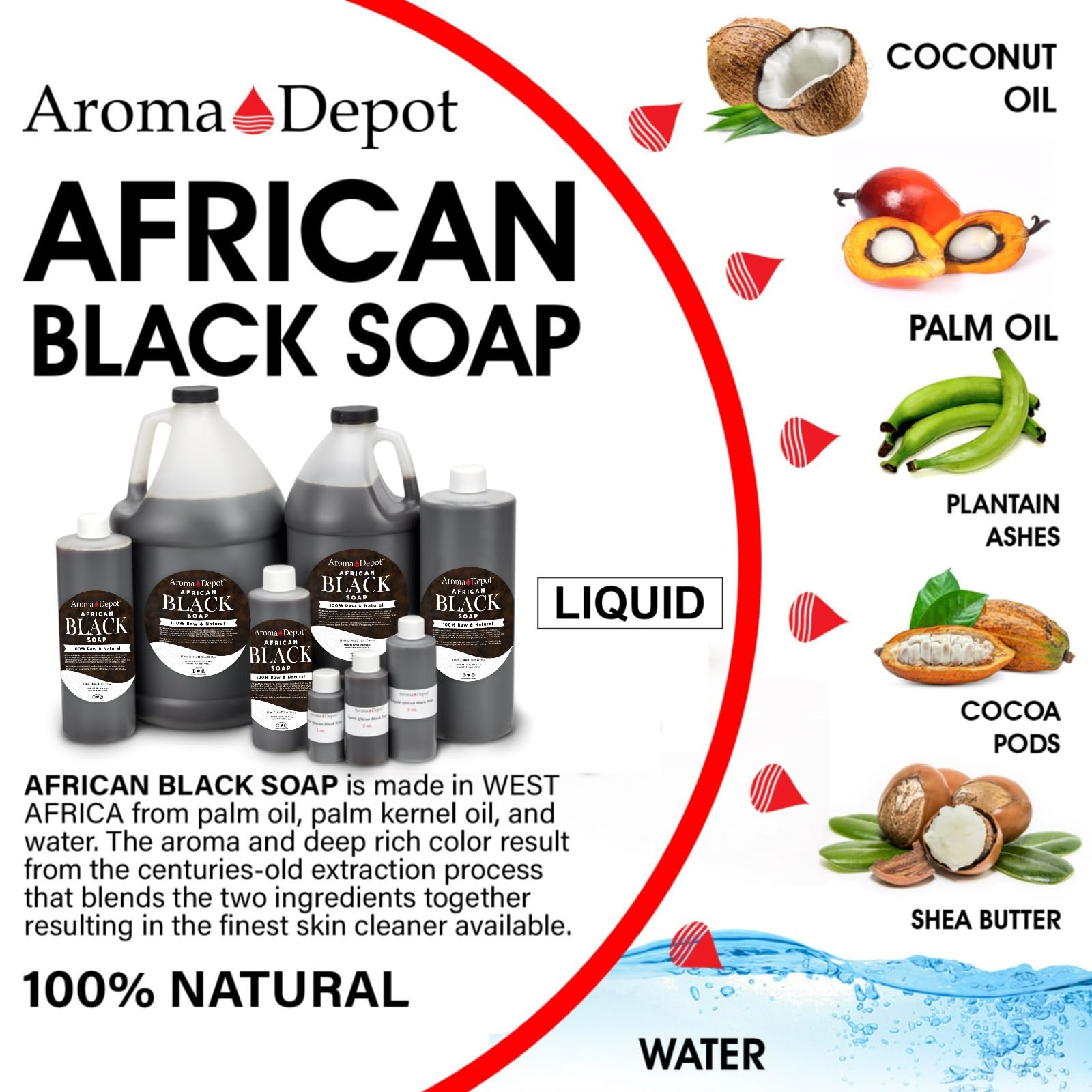 Aroma Depot Raw African Liquid Black Soap – 100% Natural, Handmade from Ghana
