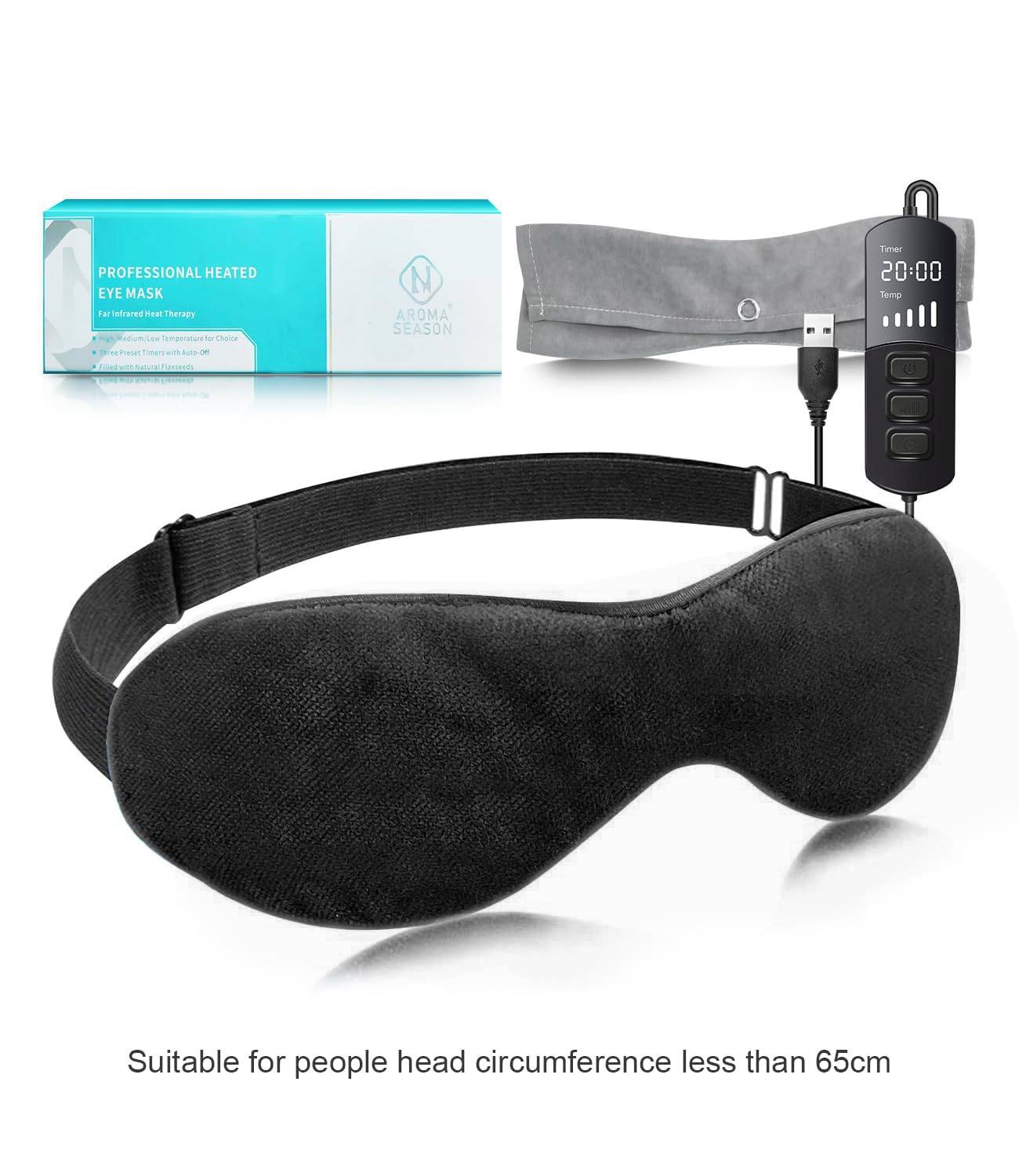 Aroma Season Heated Eye Mask for Dry Eyes – Graphene FIR Warm Compress, USB-Powered, 5-Level Heat