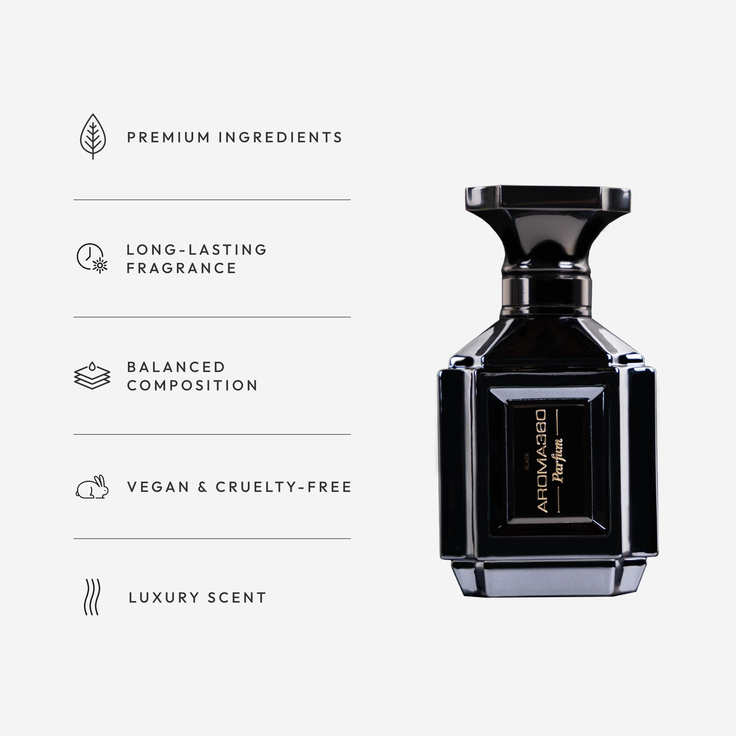 Aroma360 Men's Cologne Black Parfum | Sage, Tiaré Flower, Saffron & Moss – 100mL
