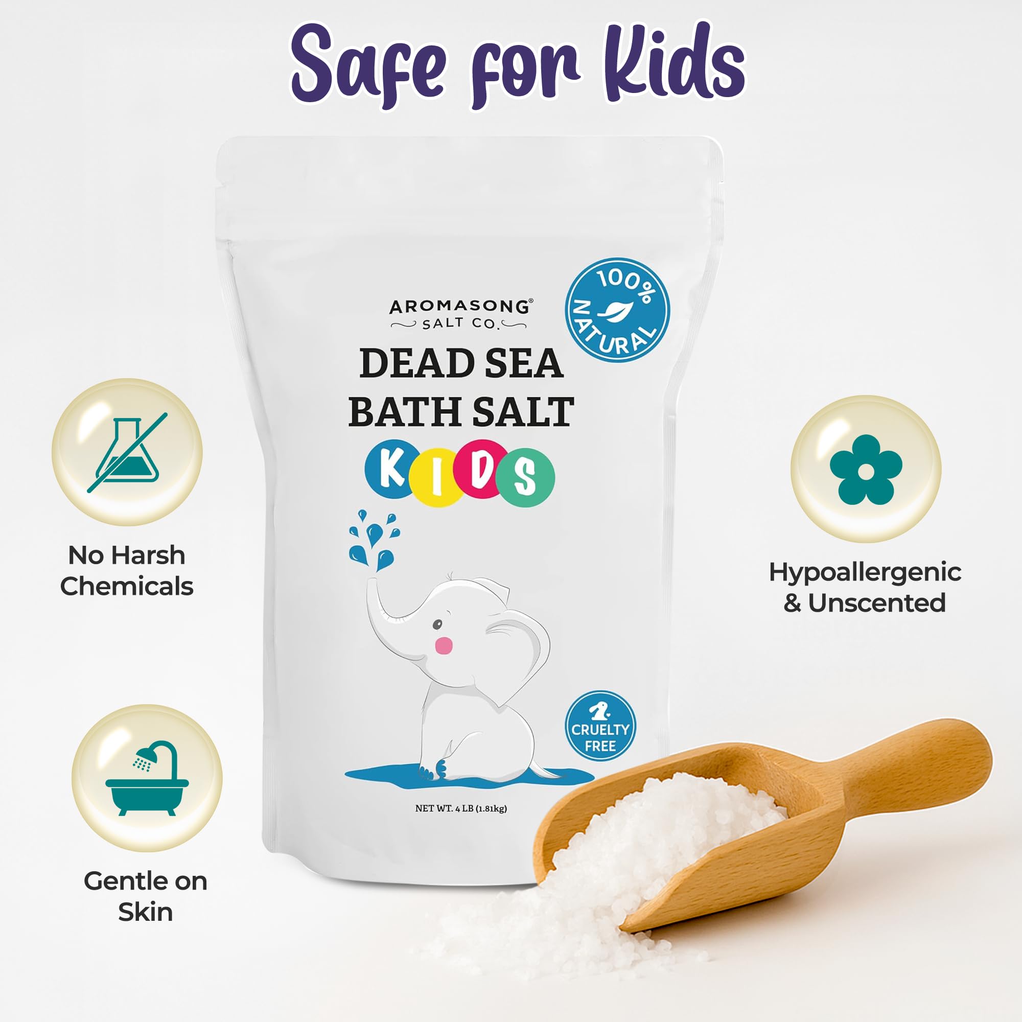 Aromasong Dead Sea Salt for Kids Bath Soak – 4 Lbs Fine Grain, 100% Pure & Natural