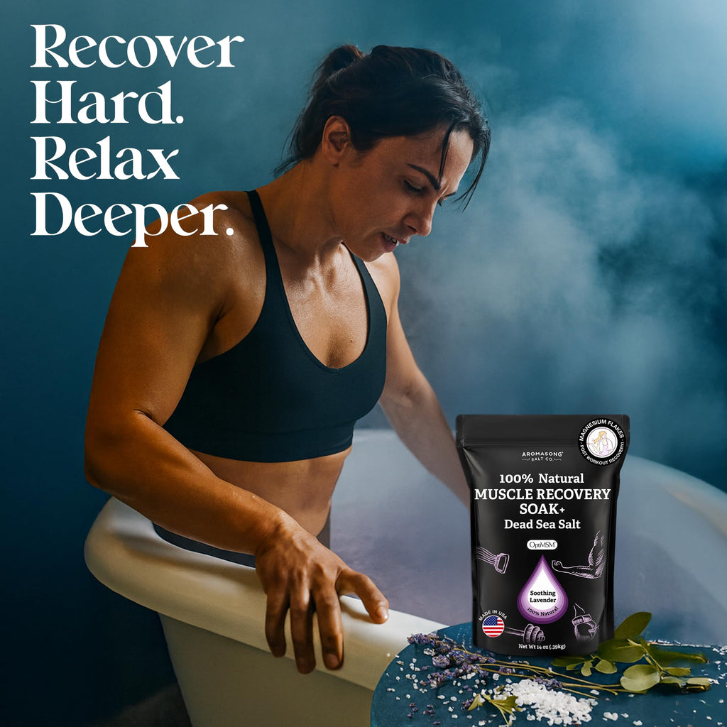 Aromasong Muscle Recovery Bath Soak – Dead Sea Salt, OptiMSM & Magnesium Flakes | Made in USA