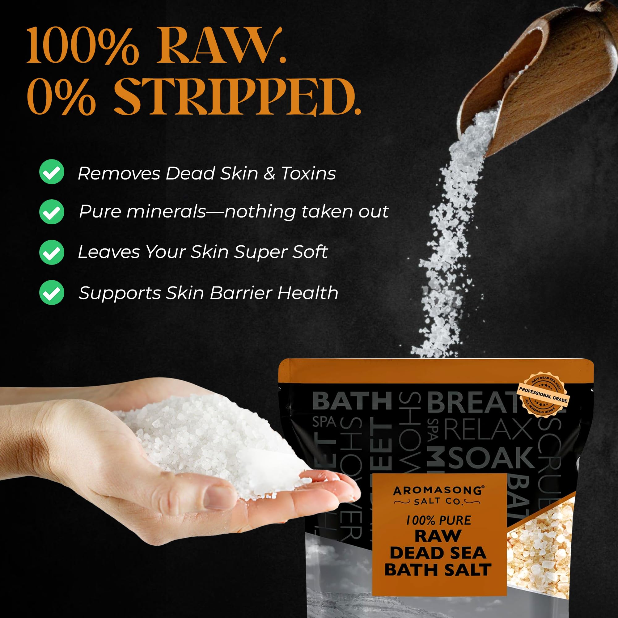 Aromasong Raw Dead Sea Bath Salt – 19 lb Bulk with Dead Sea Mud