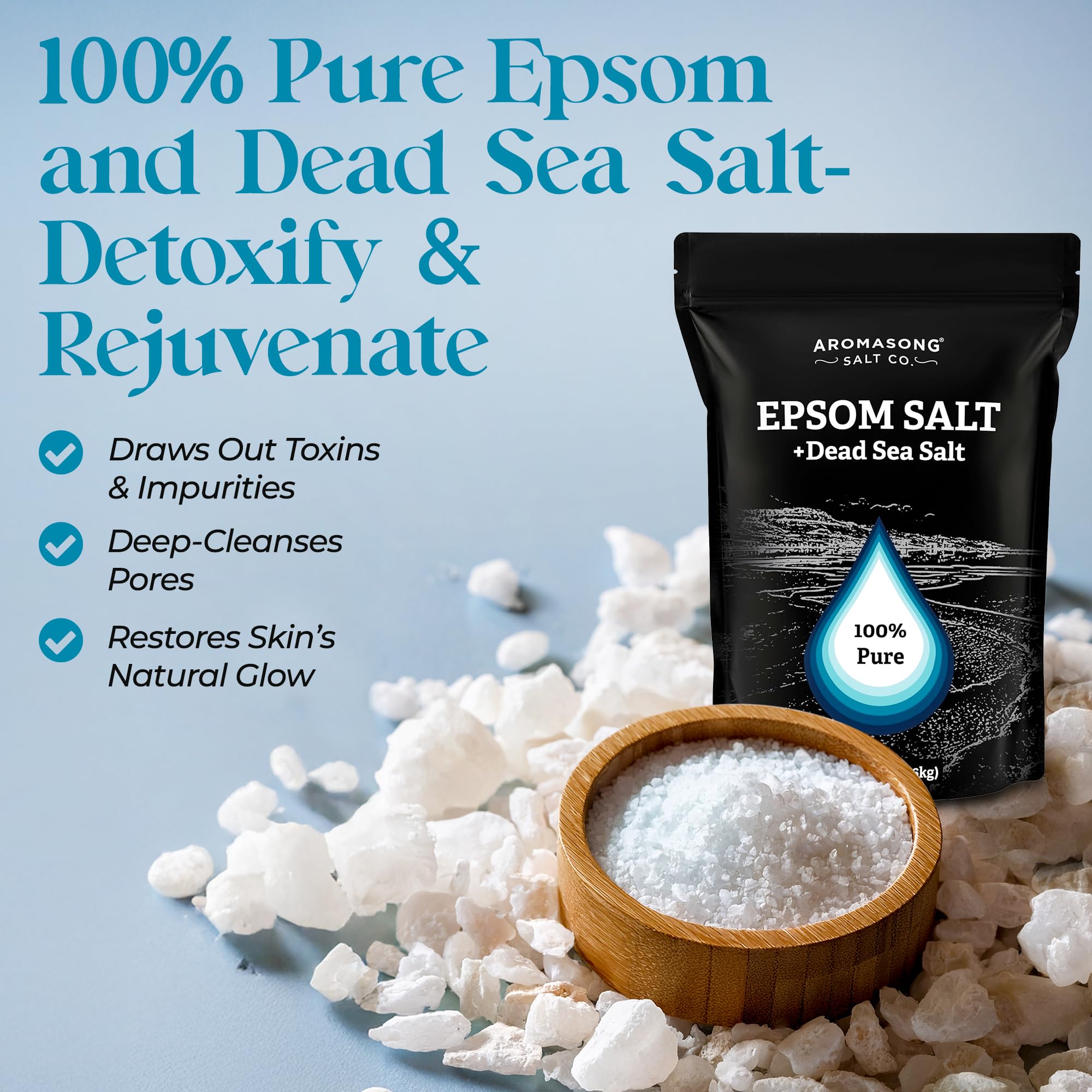 Aromasong Epsom Salt with Dead Sea Salt – 5 lb Bath Salt for Foot & Muscle Soaks