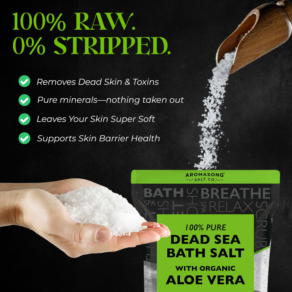 Aromasong Dead Sea Salt with Organic Aloe Vera – 19 Lbs Bulk Spa Bath Salts, Pure & Natural