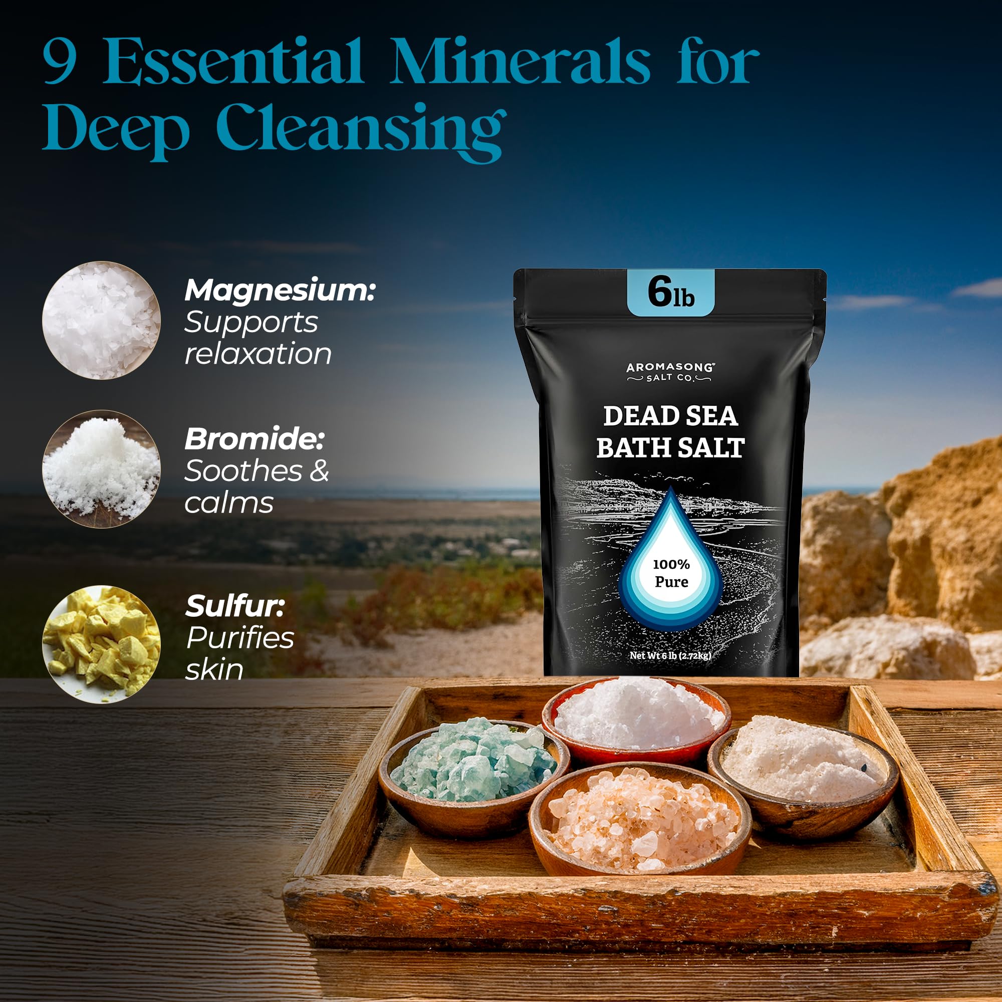 Aromasong Dead Sea Salt Bath Soak 6 Lbs – 100% Pure Minerals for Relaxation