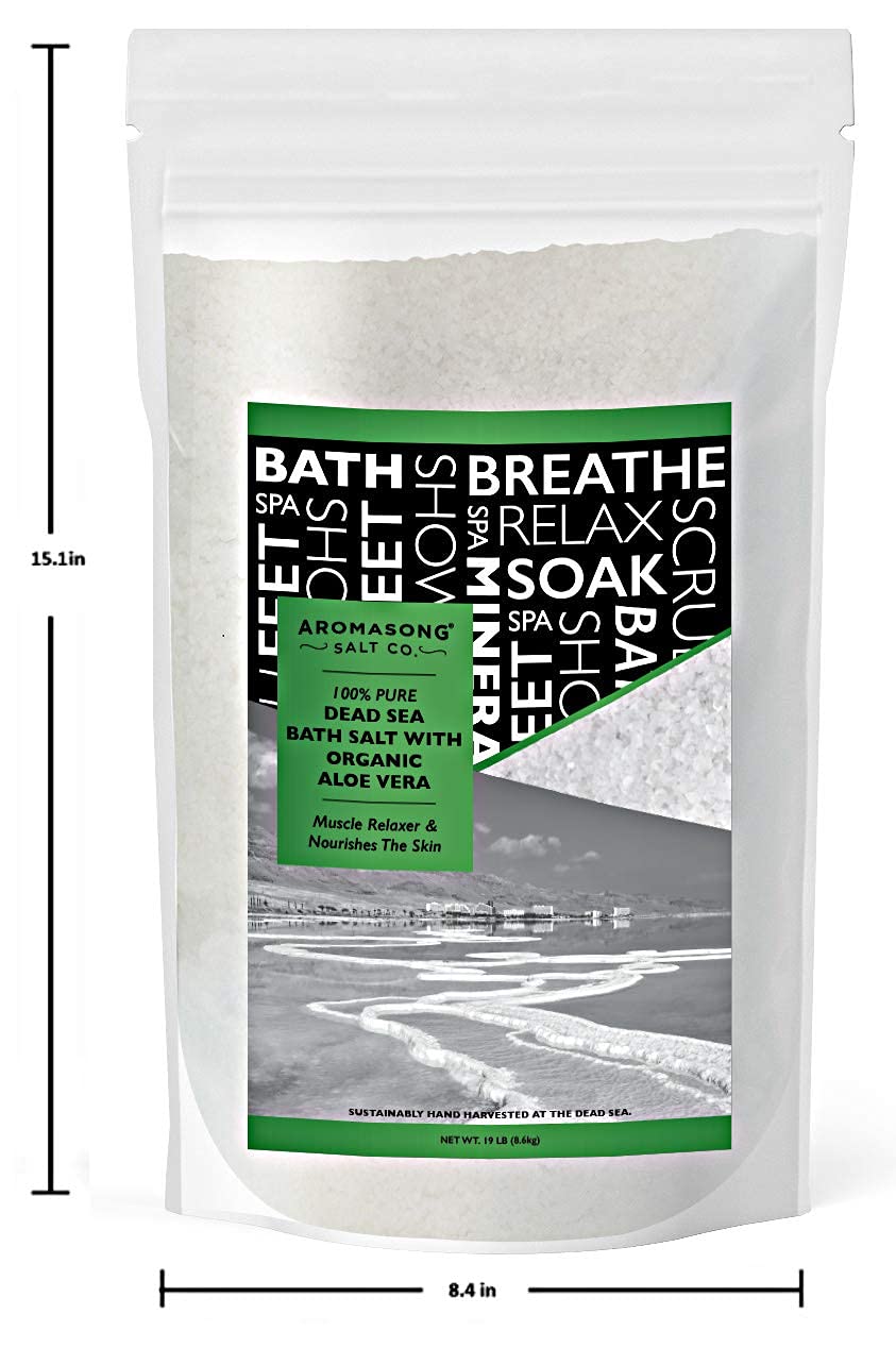 Aromasong Dead Sea Salt with Organic Aloe Vera – 19 Lbs Bulk Spa Bath Salts, Pure & Natural