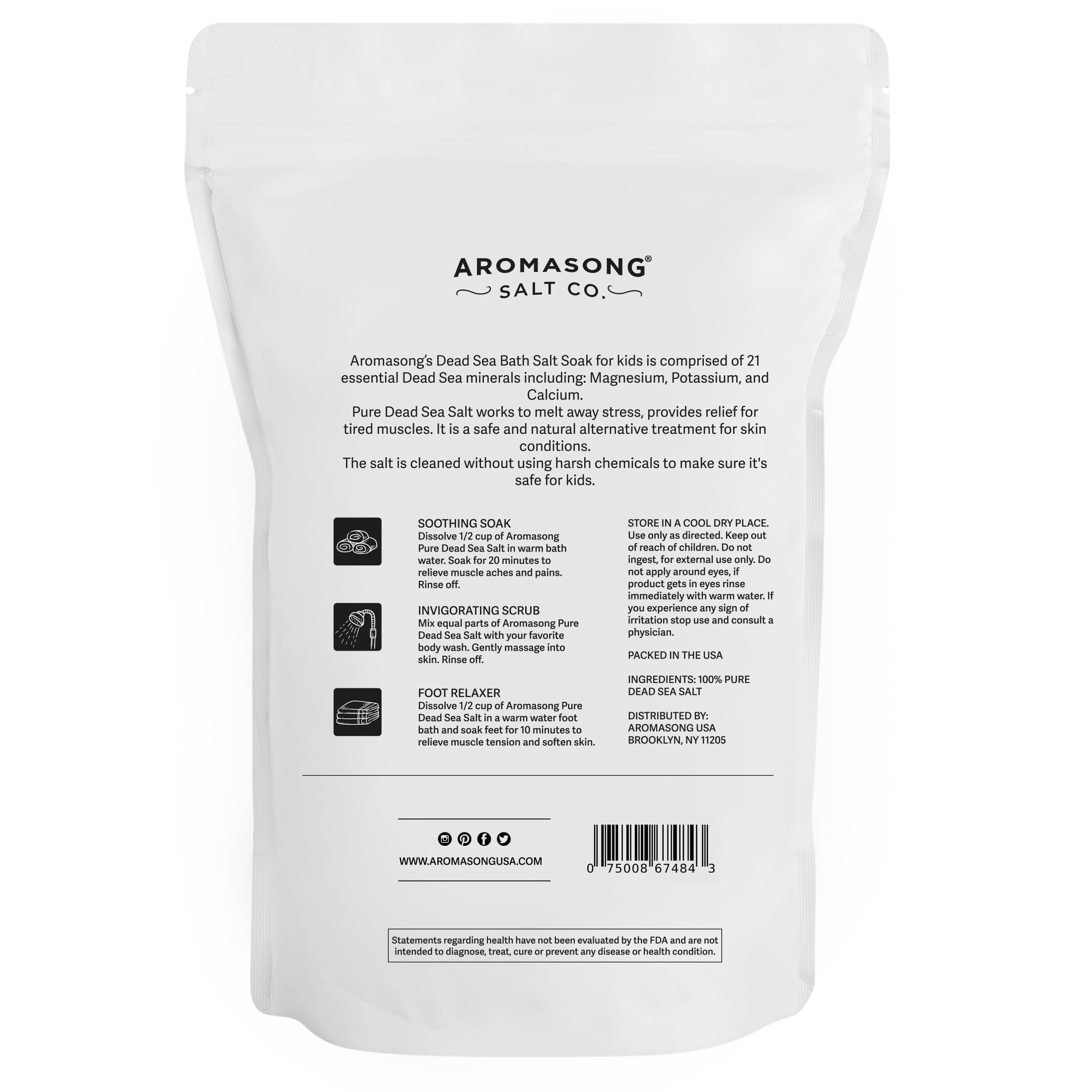 Aromasong Dead Sea Salt for Kids Bath Soak – 19 Lbs Bulk, Fine Grain, 100% Pure & Natural
