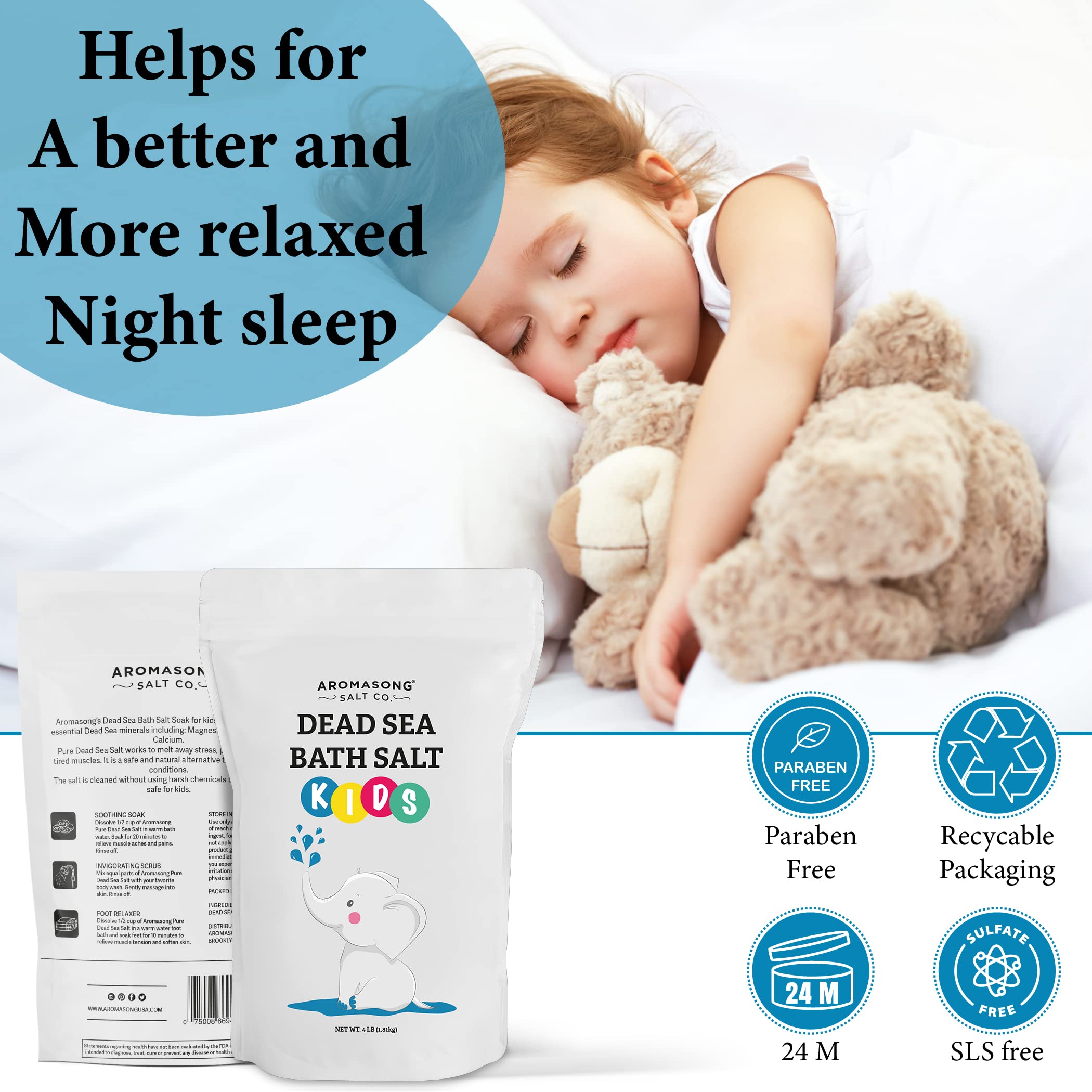 Aromasong Dead Sea Salt for Kids Bath Soak – 19 Lbs Bulk, Fine Grain, 100% Pure & Natural