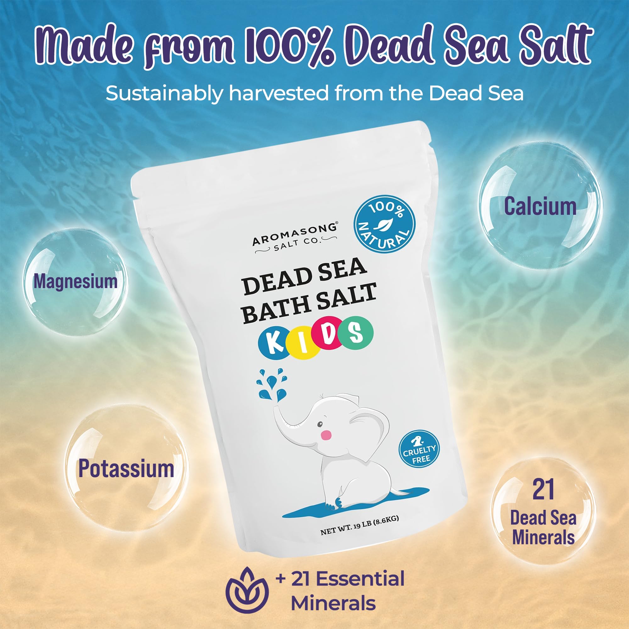 Aromasong Dead Sea Salt for Kids Bath Soak – 19 Lbs Bulk, Fine Grain, 100% Pure & Natural