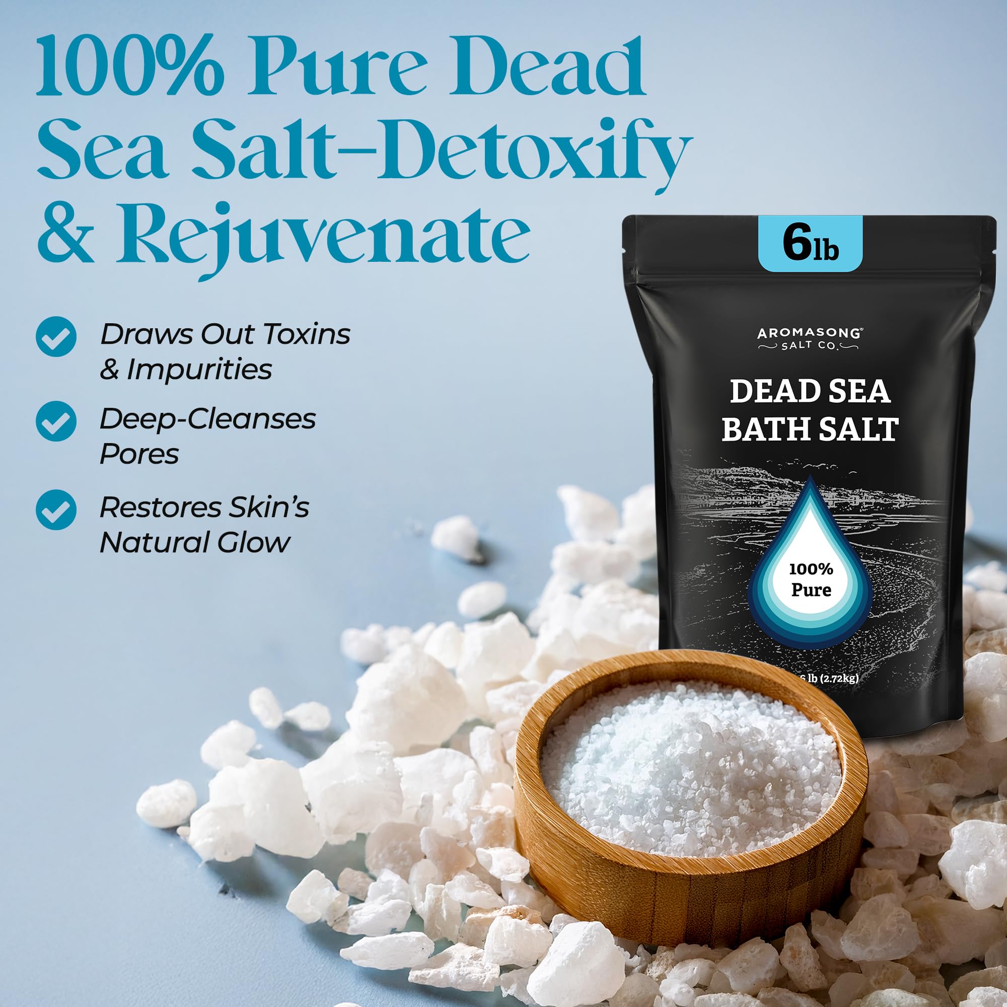 Aromasong Dead Sea Salt Bath Soak 6 Lbs – 100% Pure Minerals for Relaxation