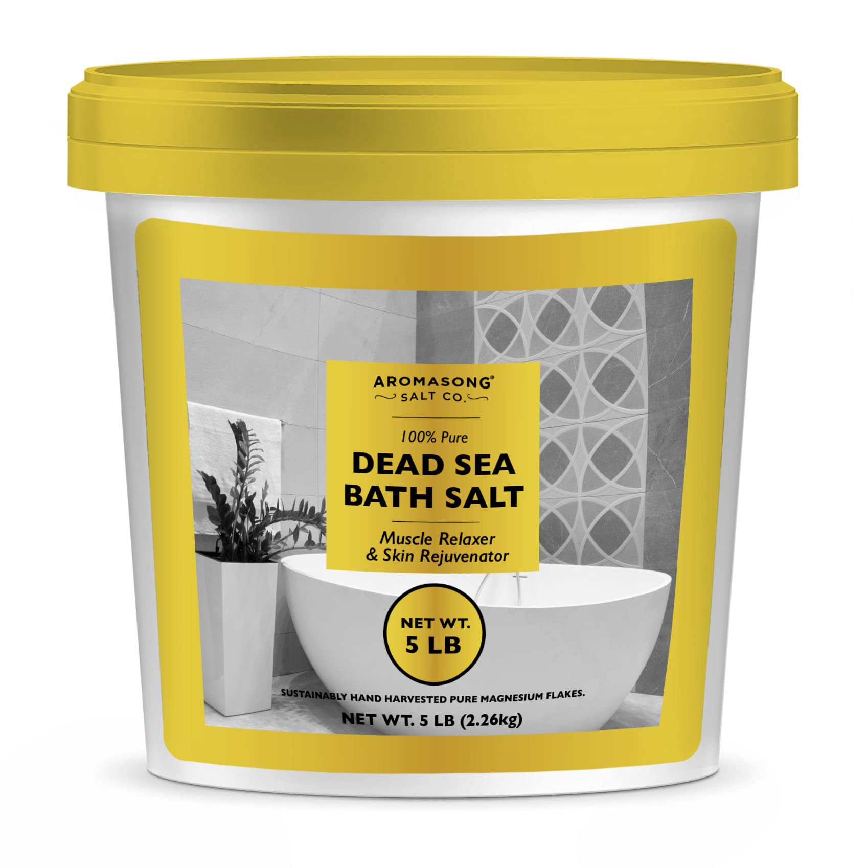 Aromasong Dead Sea Salts for Soaking - 5 Lb Fine Grain Bath Salt in Bucket | Pure Mineral Salt