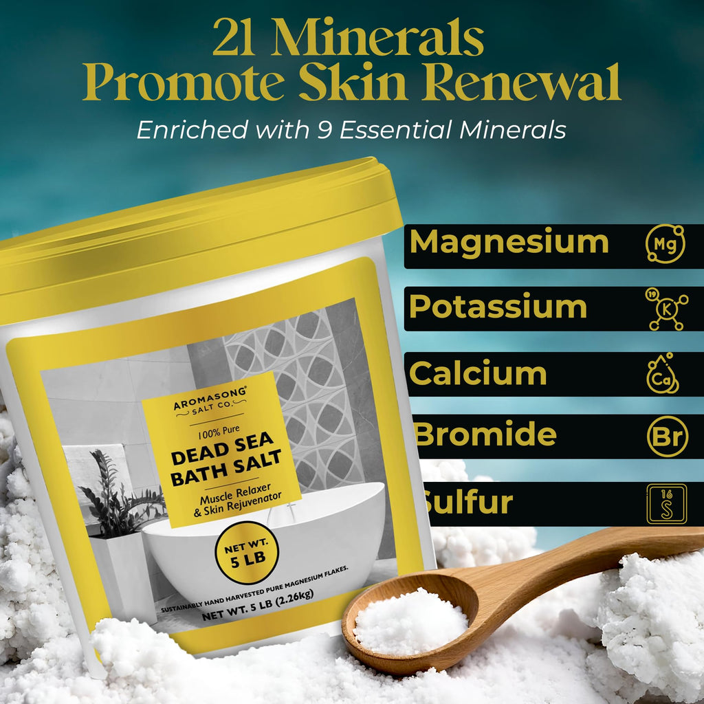 Aromasong Dead Sea Salts for Soaking - 5 Lb Fine Grain Bath Salt in Bucket | Pure Mineral Salt