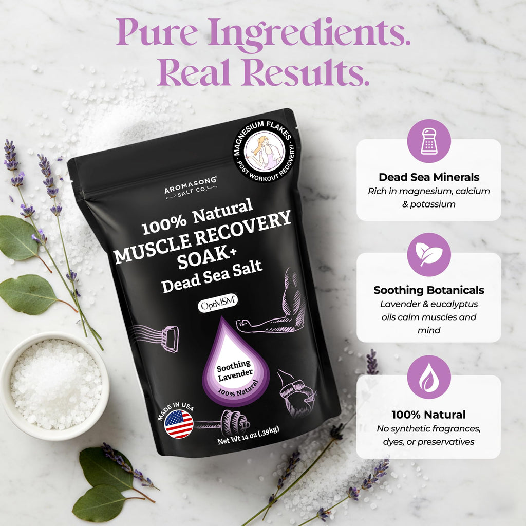 Aromasong Muscle Recovery Bath Soak – Dead Sea Salt, OptiMSM & Magnesium Flakes | Made in USA