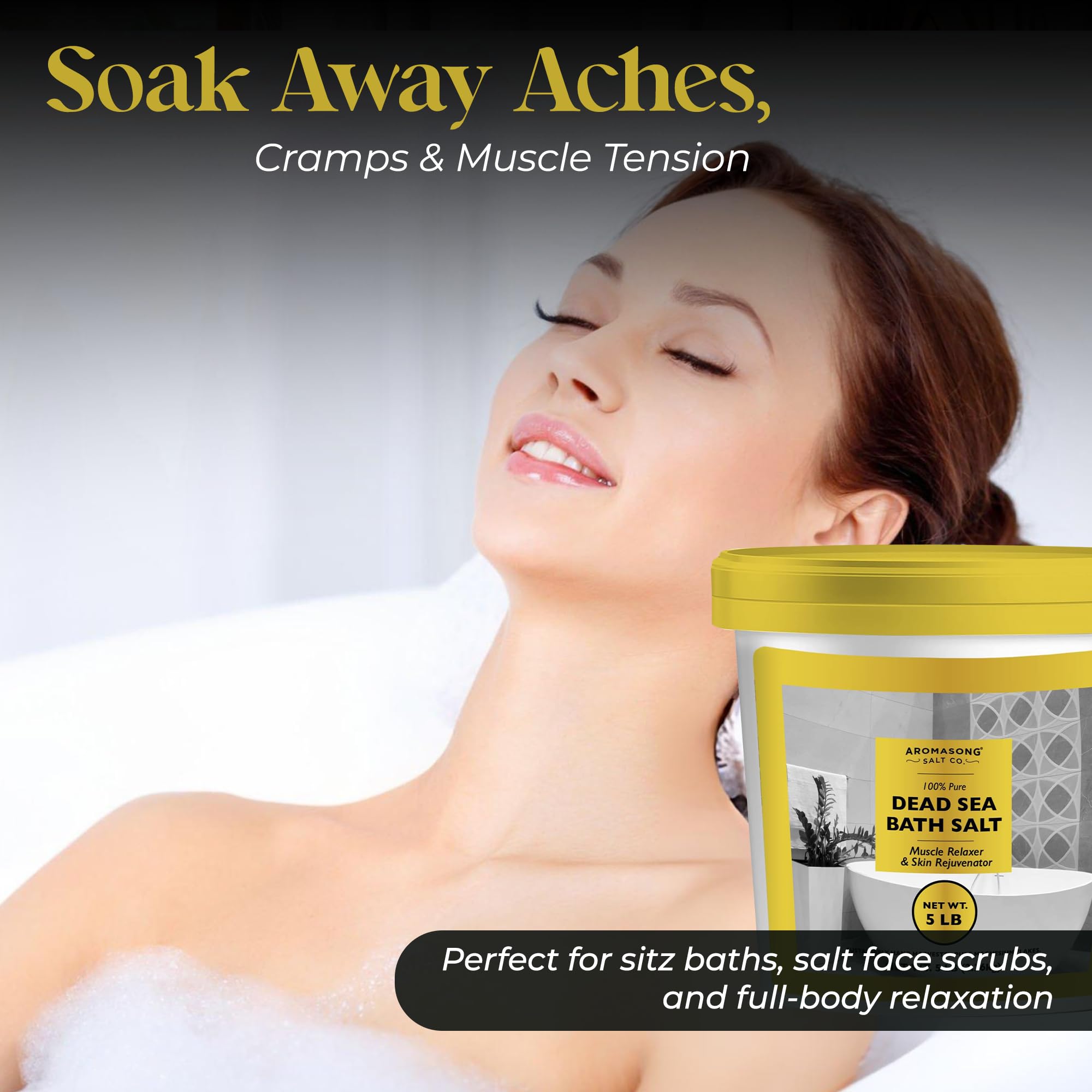 Aromasong Dead Sea Salts for Soaking - 5 Lb Fine Grain Bath Salt in Bucket | Pure Mineral Salt