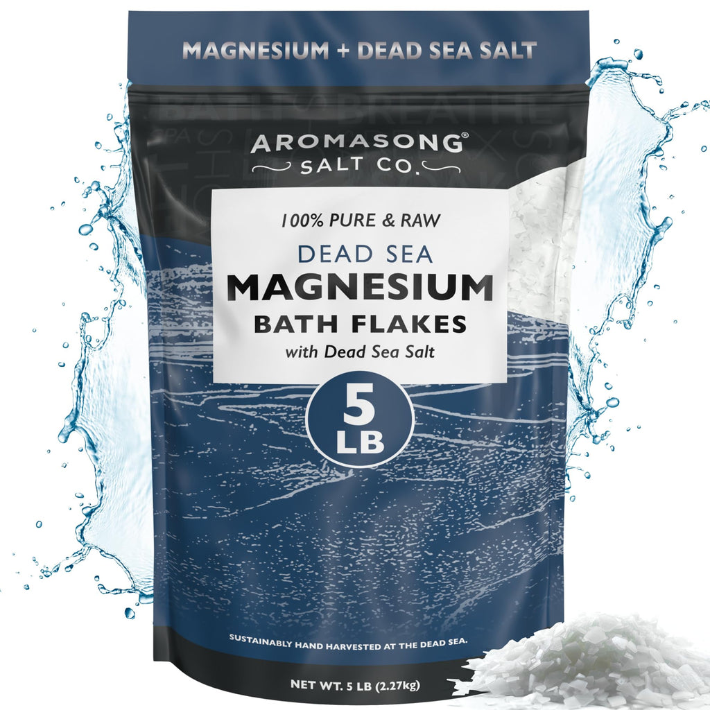 Aromasong Raw Magnesium Flakes for Bath + Dead Sea Salt – 5 lb Resealable Pack