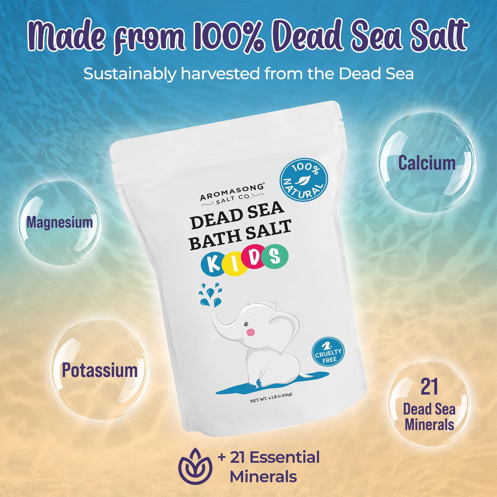Aromasong Dead Sea Salt for Kids Bath Soak – 4 Lbs Fine Grain, 100% Pure & Natural