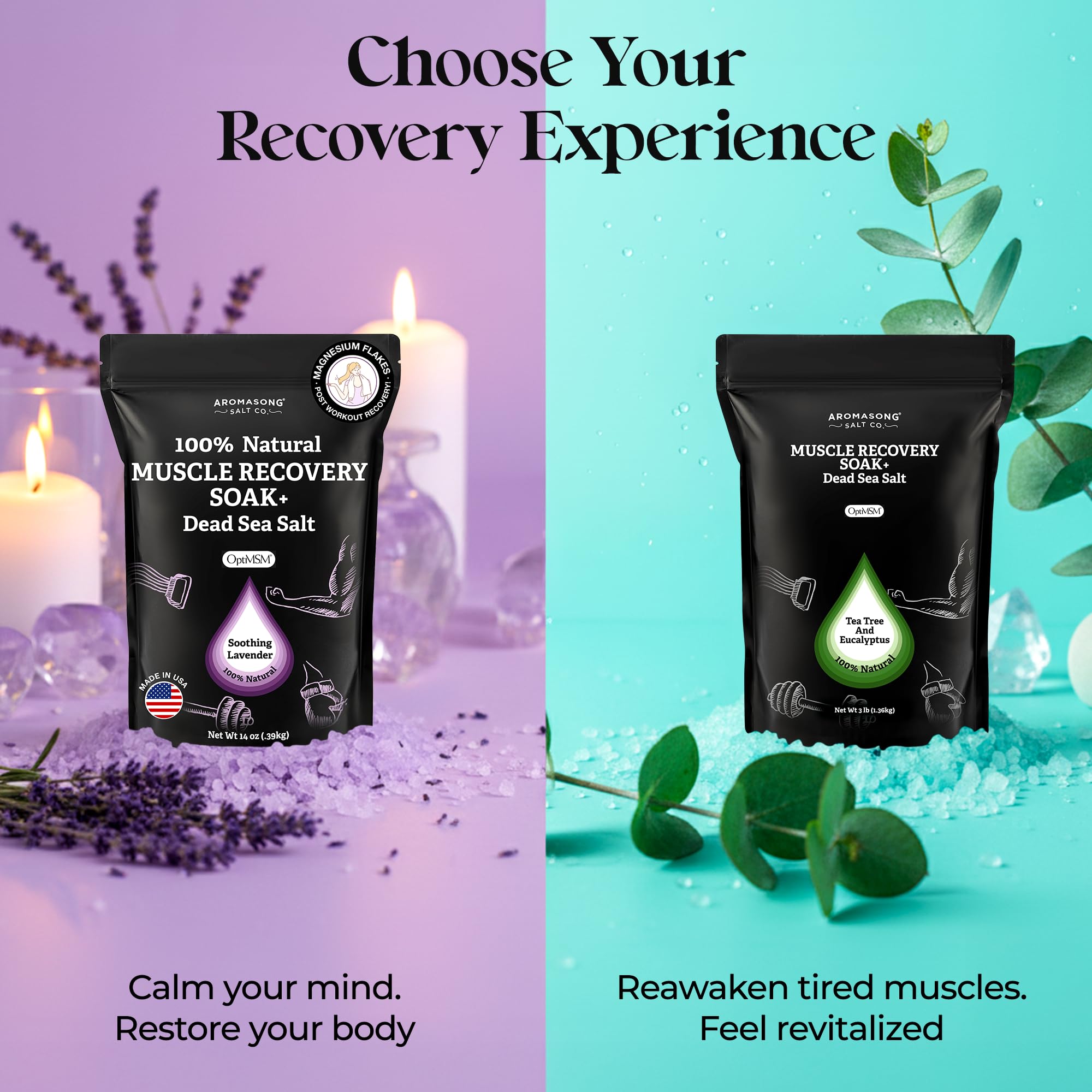 Aromasong Muscle Recovery Bath Soak – Dead Sea Salt, OptiMSM & Magnesium Flakes | Made in USA