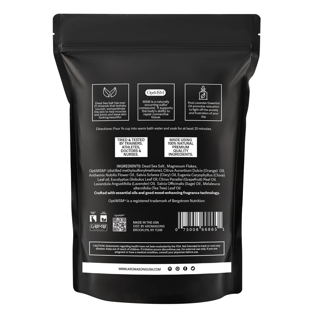 Aromasong Muscle Recovery Bath Soak – Dead Sea Salt, OptiMSM & Magnesium Flakes | Made in USA