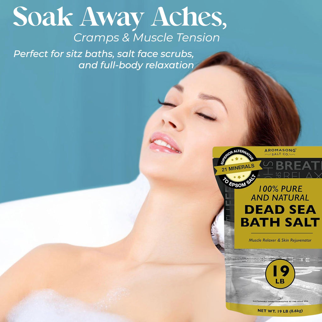 Aromasong Dead Sea Bath Salt – Coarse Grain, 19 Lbs, Resealable Bulk Pack