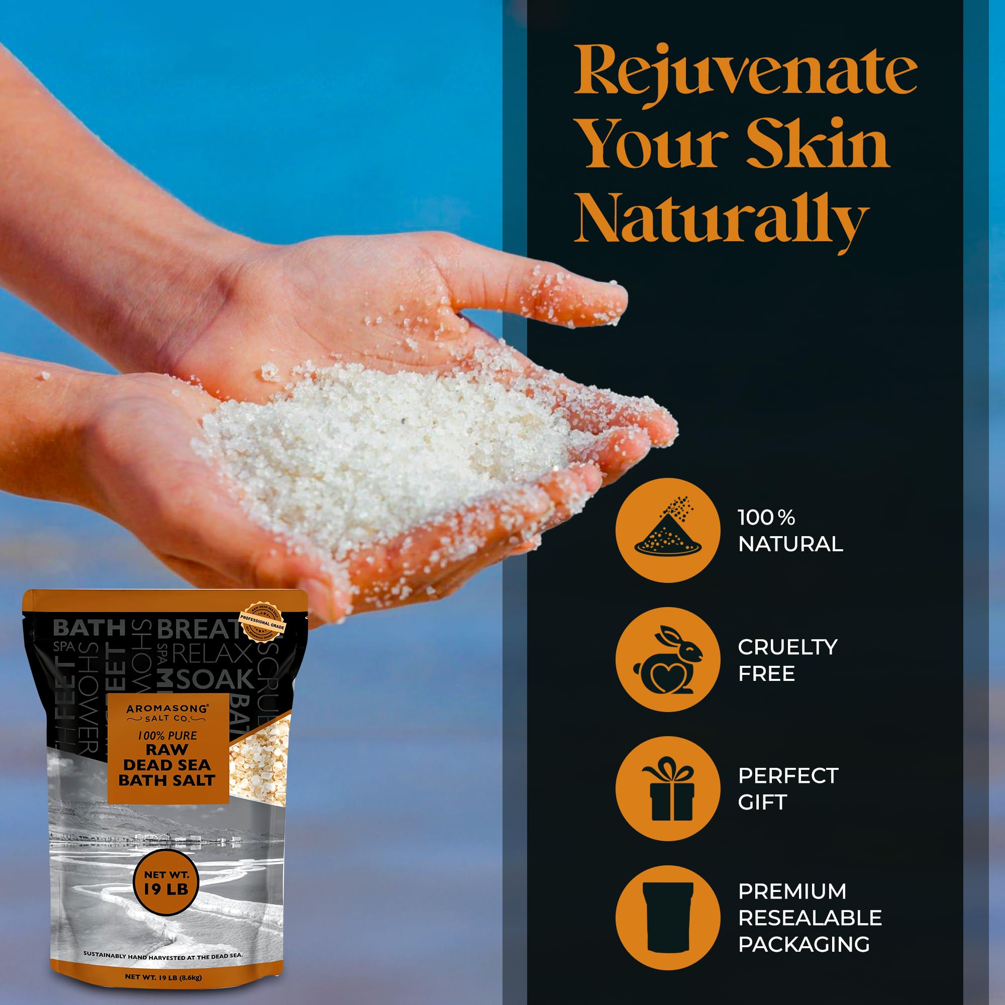 Aromasong Raw Dead Sea Bath Salt – 19 lb Bulk with Dead Sea Mud