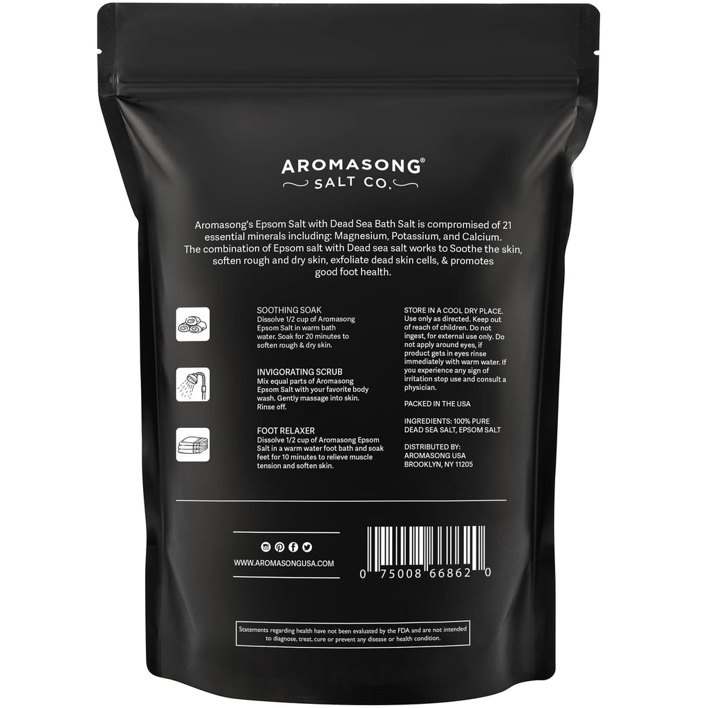 Aromasong Epsom Salt with Dead Sea Salt – 5 lb Bath Salt for Foot & Muscle Soaks