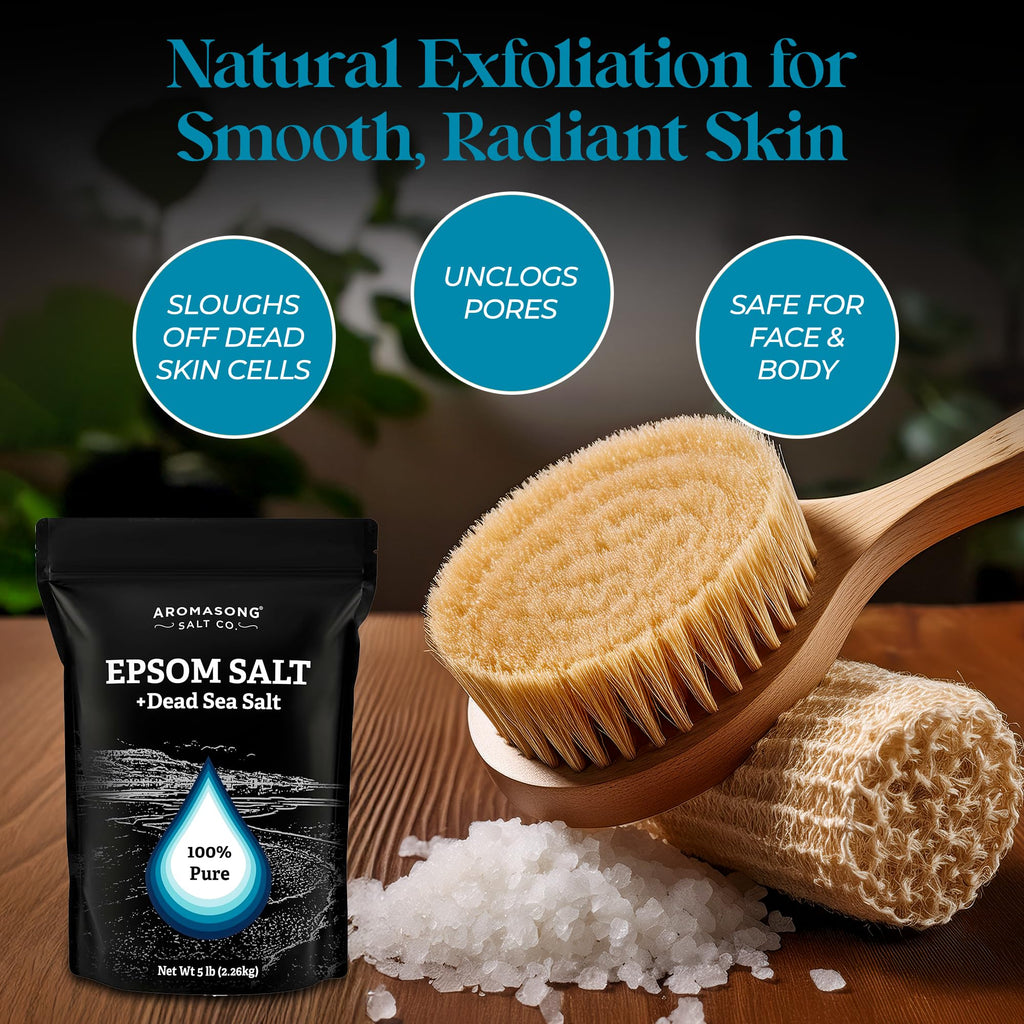 Aromasong Epsom Salt with Dead Sea Salt – 5 lb Bath Salt for Foot & Muscle Soaks