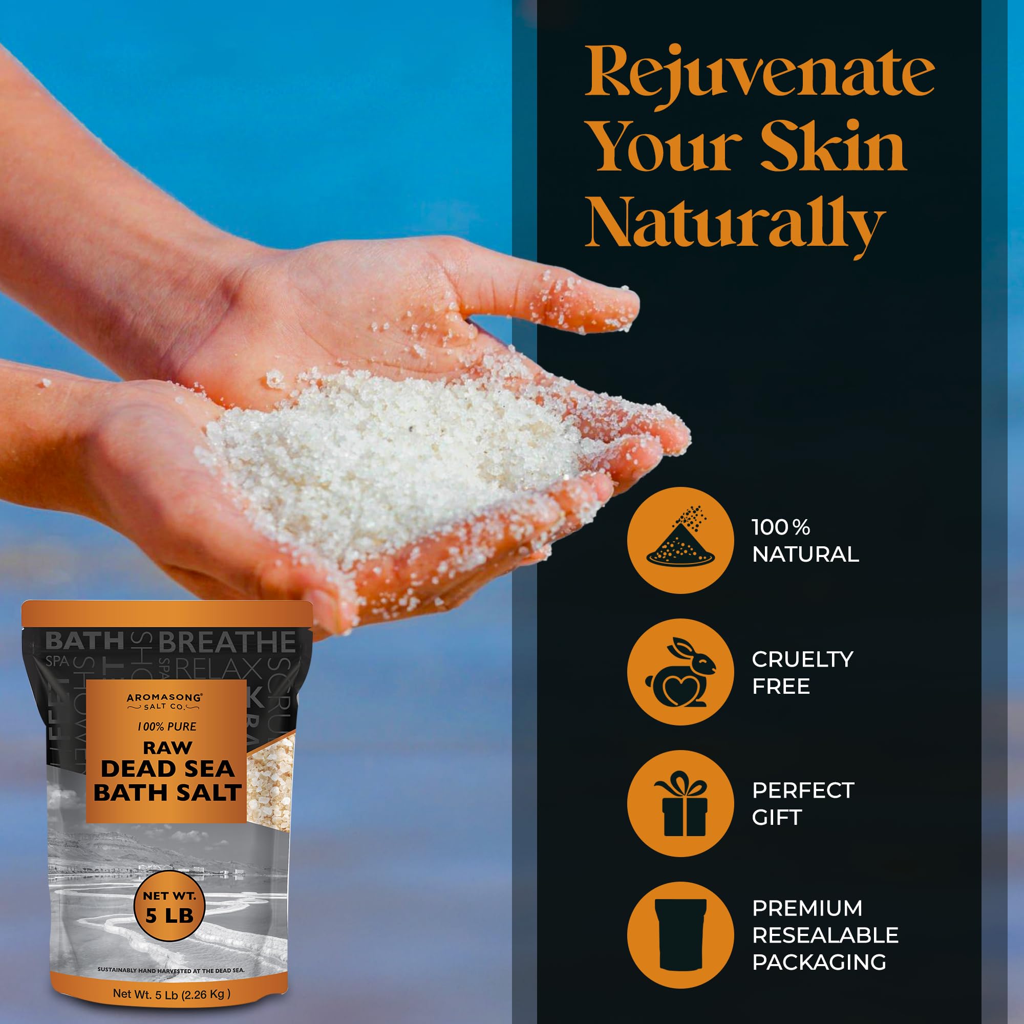 Aromasong Raw Dead Sea Bath Salt – 5 lb, Minimally Cleaned with Dead Sea Mud