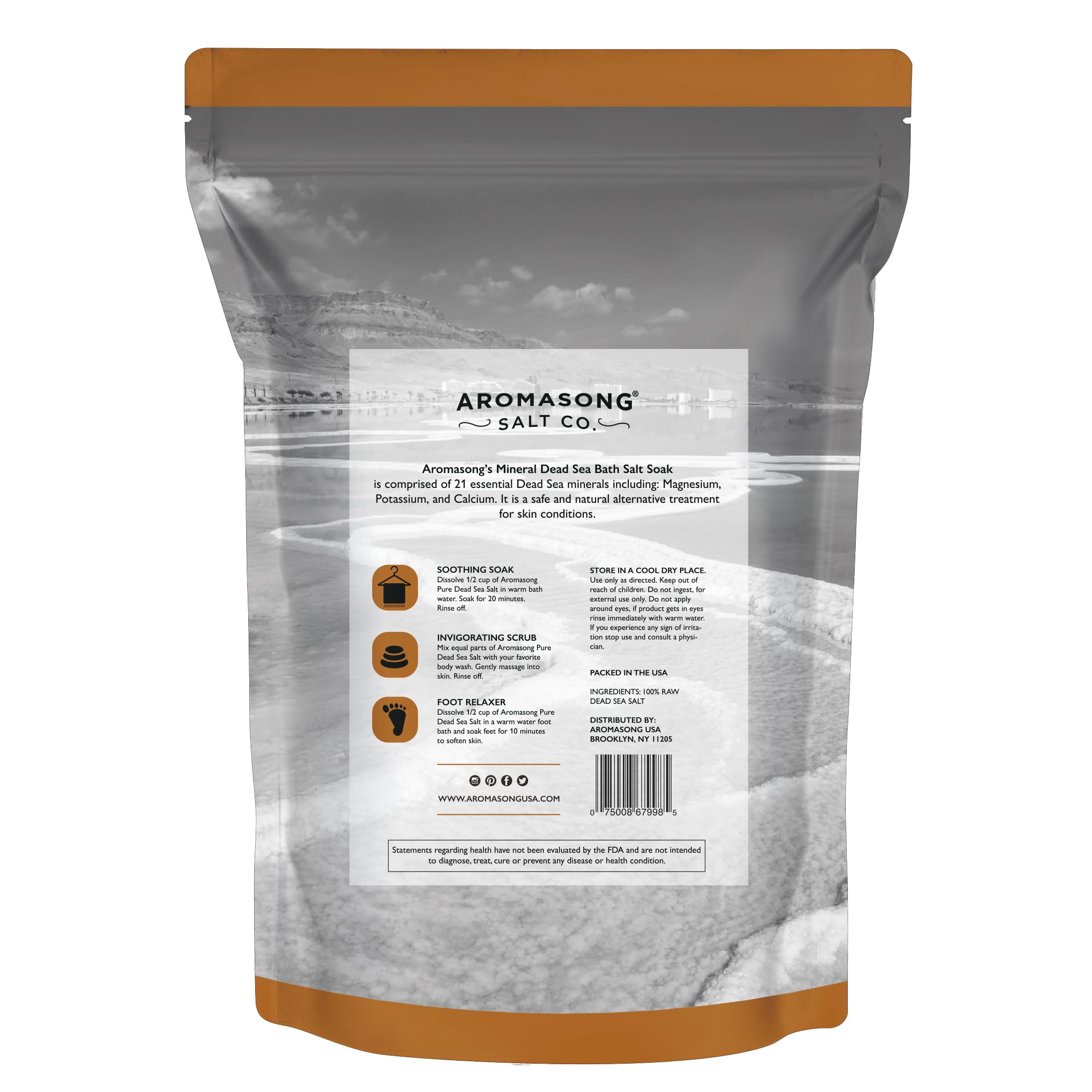 Aromasong Raw Dead Sea Bath Salt – 5 lb, Minimally Cleaned with Dead Sea Mud