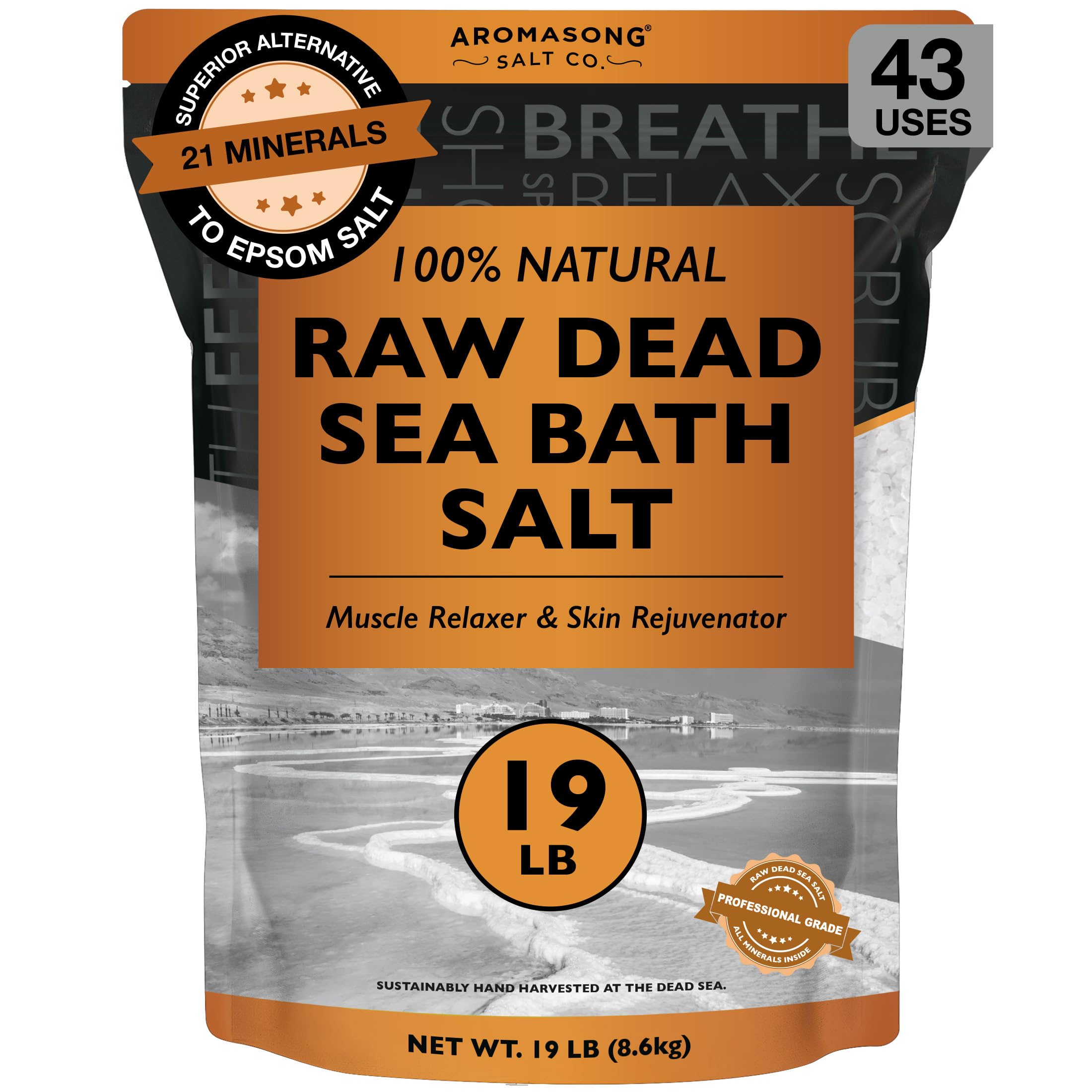 Aromasong Raw Dead Sea Bath Salt – 19 lb Bulk with Dead Sea Mud