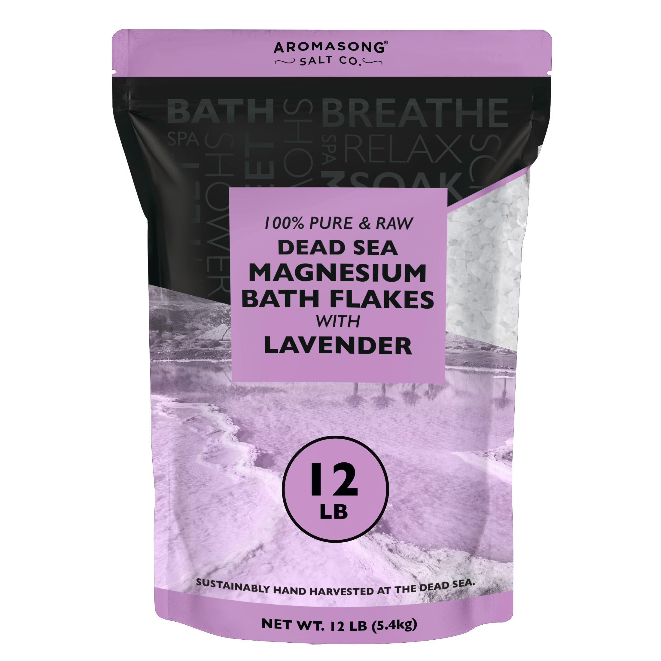 Aromasong RAW Magnesium Bath Flakes with Lavender – 12 lb Bulk Dead Sea MgCl2 Mineral Soak