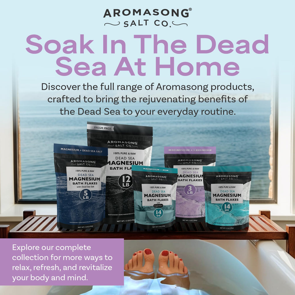 Aromasong RAW Magnesium Bath Flakes with Lavender – 12 lb Bulk Dead Sea MgCl2 Mineral Soak