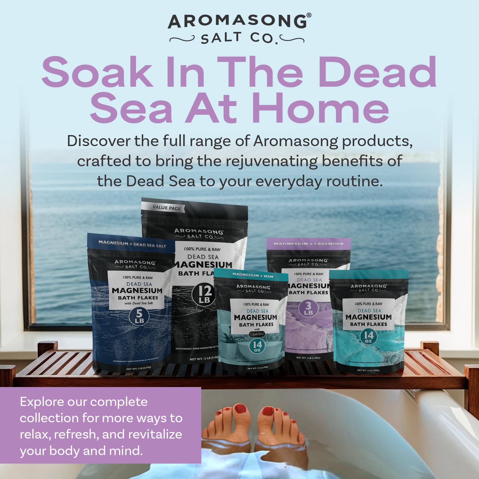 Aromasong RAW Magnesium Bath Flakes with Lavender – 3 lb Dead Sea Magnesium Chloride Mineral Soak