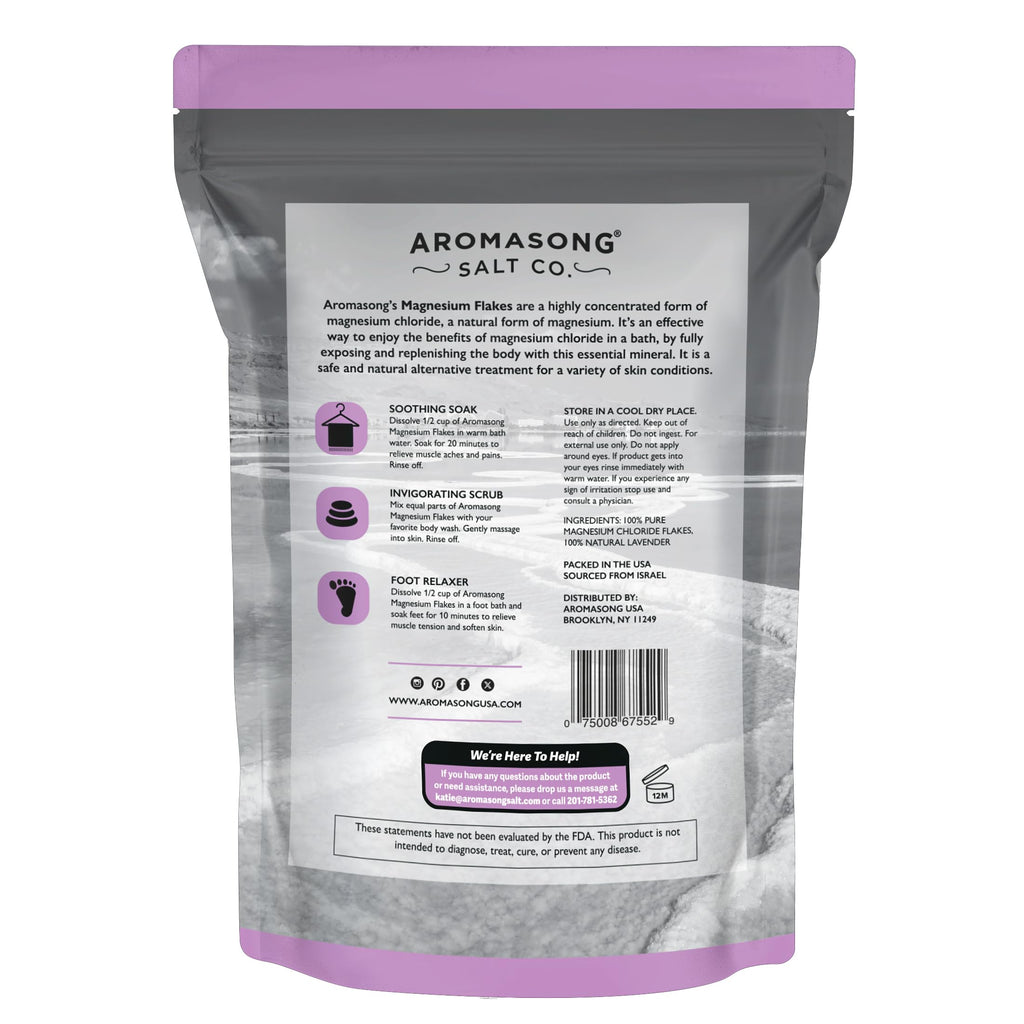 Aromasong RAW Magnesium Bath Flakes with Lavender – 3 lb Dead Sea Magnesium Chloride Mineral Soak