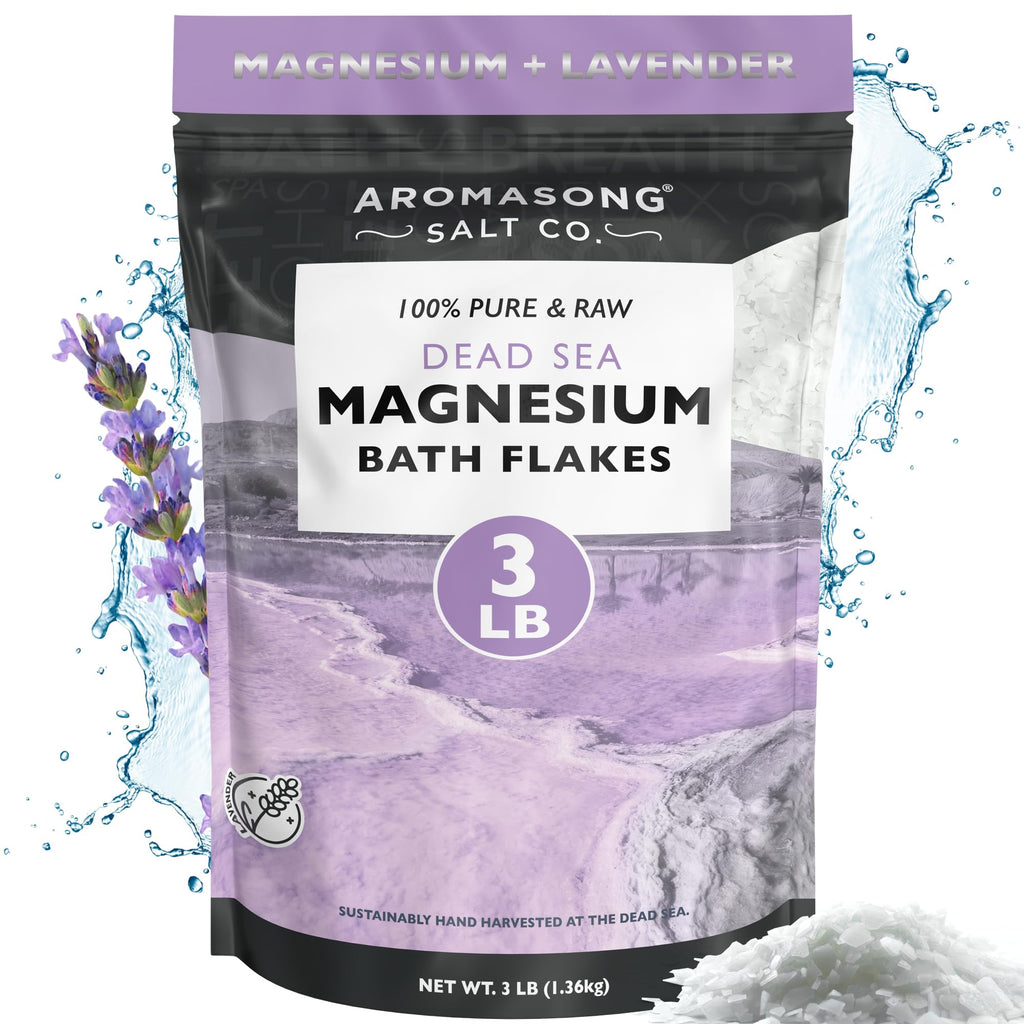 Aromasong RAW Magnesium Bath Flakes with Lavender – 3 lb Dead Sea Magnesium Chloride Mineral Soak