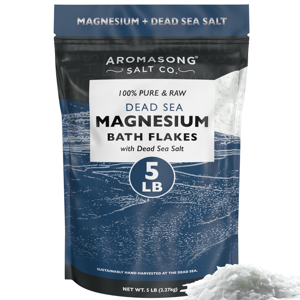 Aromasong Raw Magnesium Flakes for Bath + Dead Sea Salt – 5 lb Resealable Pack