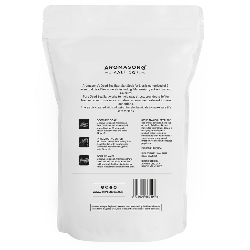 Aromasong Dead Sea Salt for Kids Bath Soak – 4 Lbs Fine Grain, 100% Pure & Natural
