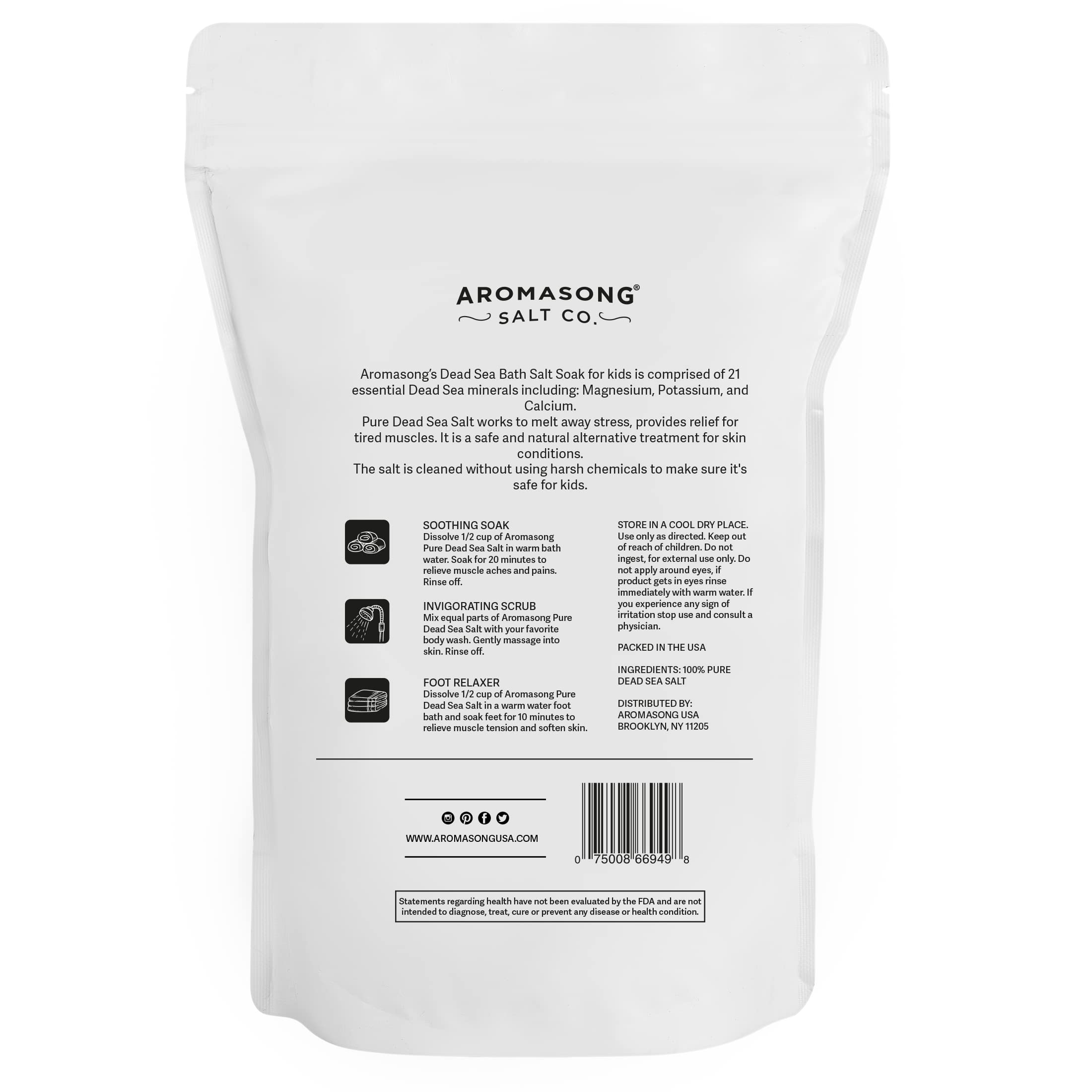 Aromasong Dead Sea Salt for Kids Bath Soak – 4 Lbs Fine Grain, 100% Pure & Natural