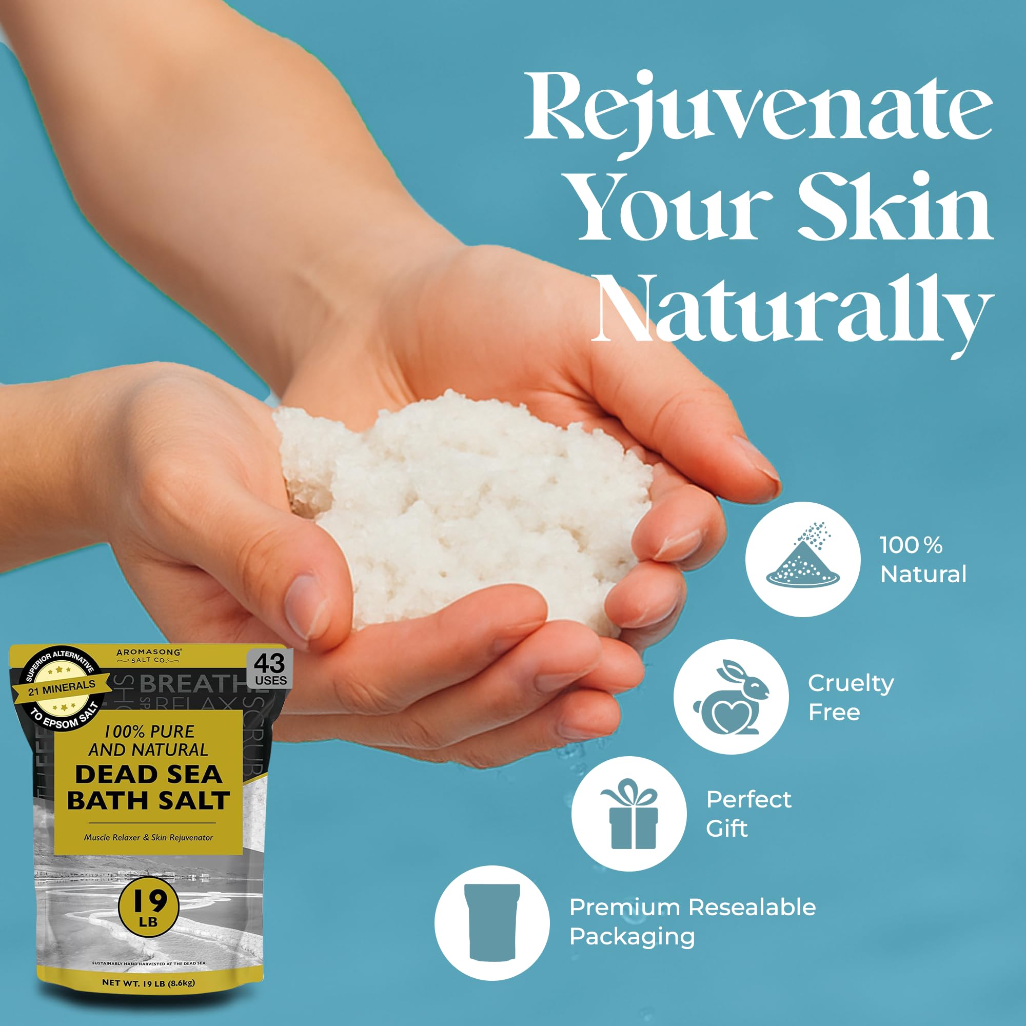 Aromasong Dead Sea Bath Salt – Coarse Grain, 19 Lbs, Resealable Bulk Pack