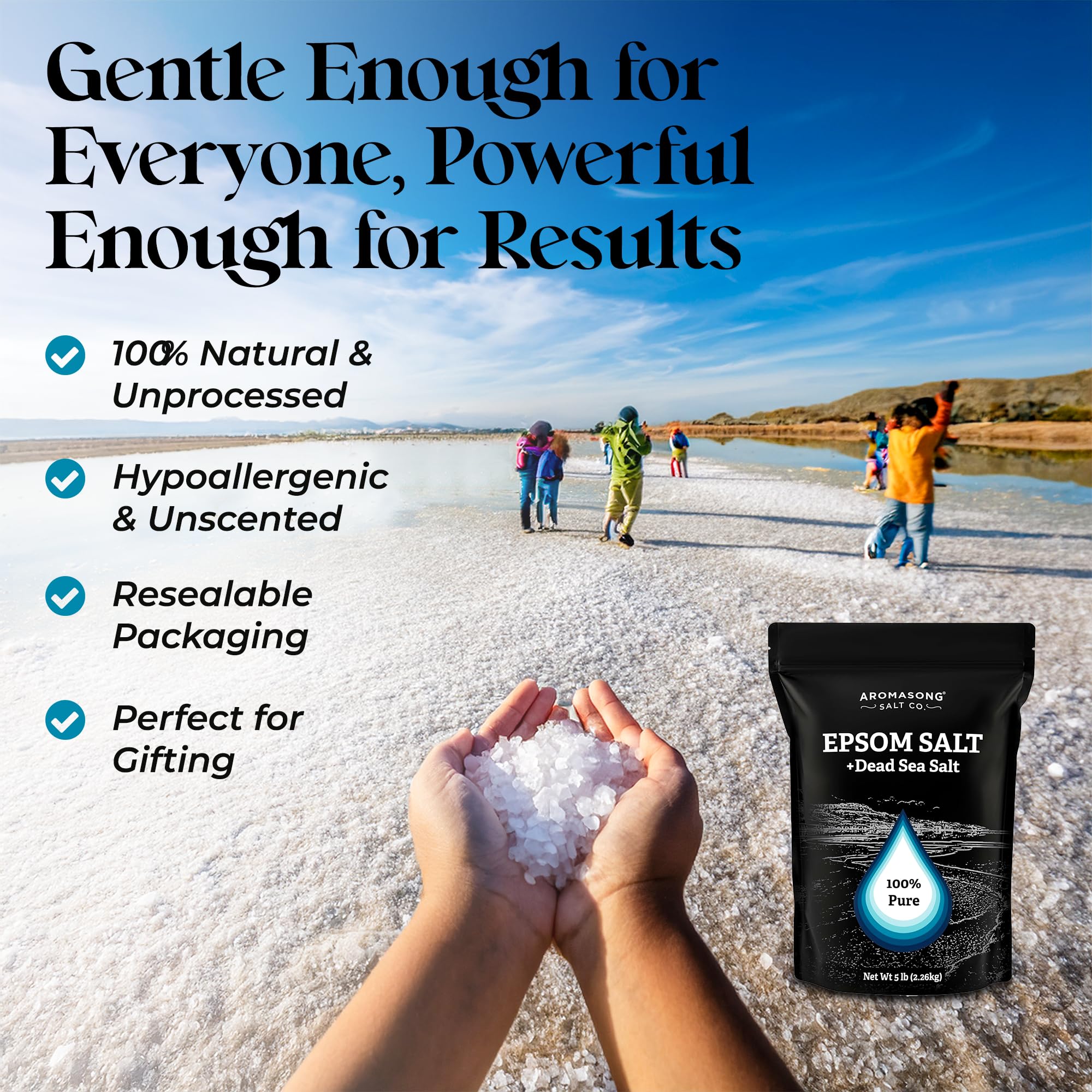 Aromasong Epsom Salt with Dead Sea Salt – 5 lb Bath Salt for Foot & Muscle Soaks