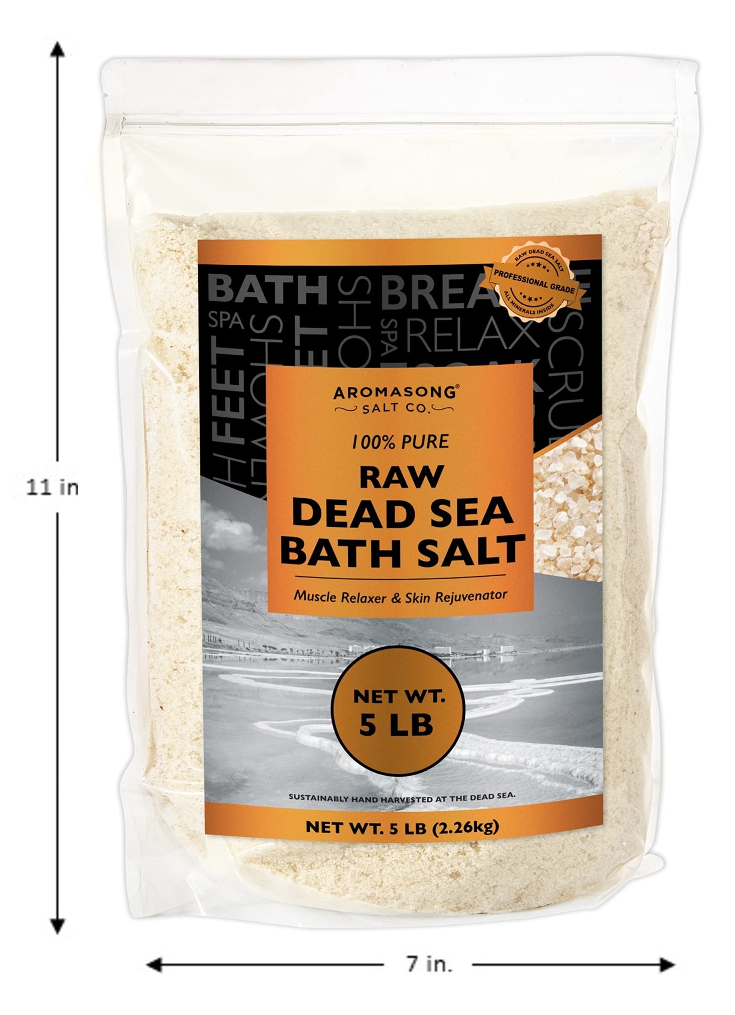 Aromasong Raw Dead Sea Bath Salt – 5 lb, Minimally Cleaned with Dead Sea Mud