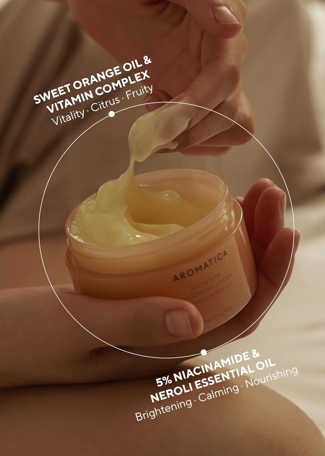 AROMATICA Glow Vita Goodnight Cream Orange & Neroli – Night Cream with Vitamin C & 5% Niacinamide, 3.1 oz / 90 g