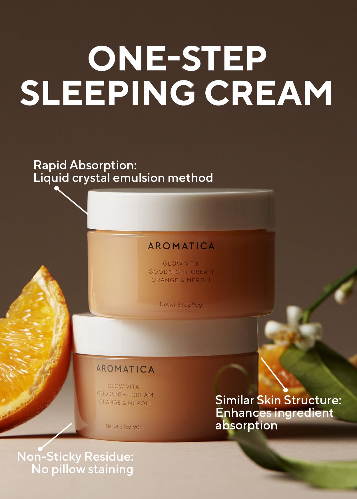 AROMATICA Glow Vita Goodnight Cream Orange & Neroli – Night Cream with Vitamin C & 5% Niacinamide, 3.1 oz / 90 g