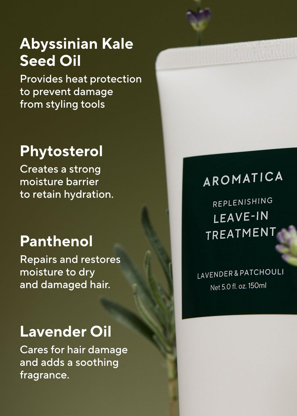 AROMATICA Replenishing Leave-in Conditioner – Lavender & Patchouli | Silicone-Free, Heat Protectant for Damaged Curly Hair (5.0 fl oz)