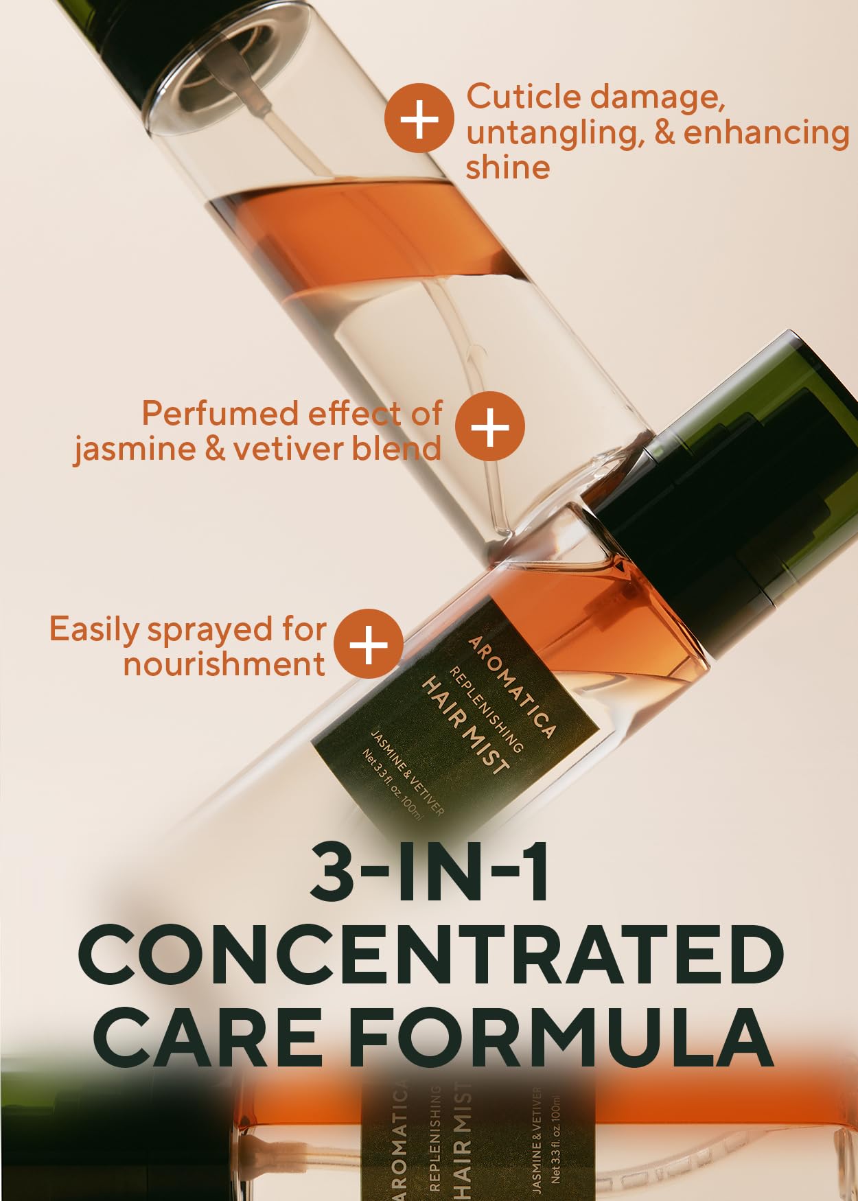 AROMATICA Replenishing Hair Mist Jasmine & Vetiver – 3-in-1 Leave-In, Detangler & Hair Perfume (3.3 fl oz)