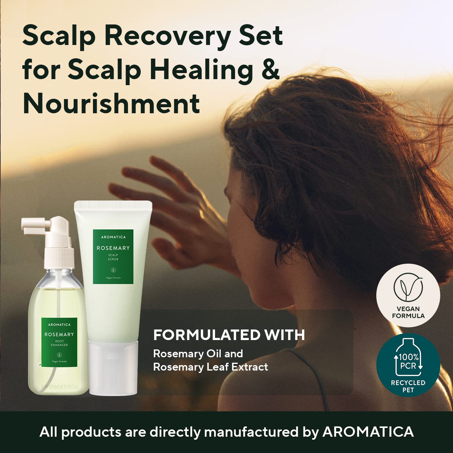 AROMATICA Rosemary Root Enhancer & Scalp Scrub Set | Korean Hair Care