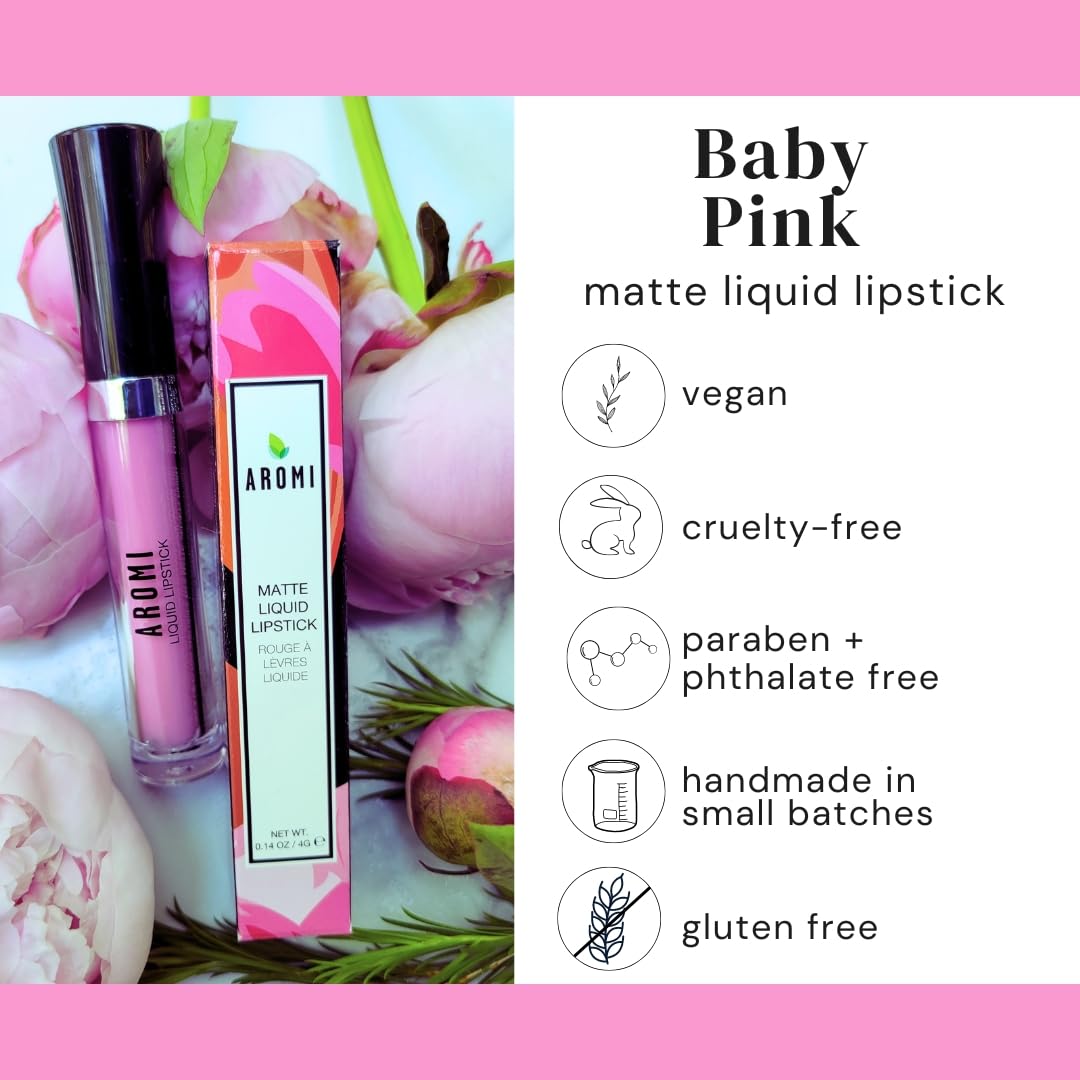 Aromi Baby Pink Matte Liquid Lipstick – Velvety Matte, Long-Lasting, Vegan