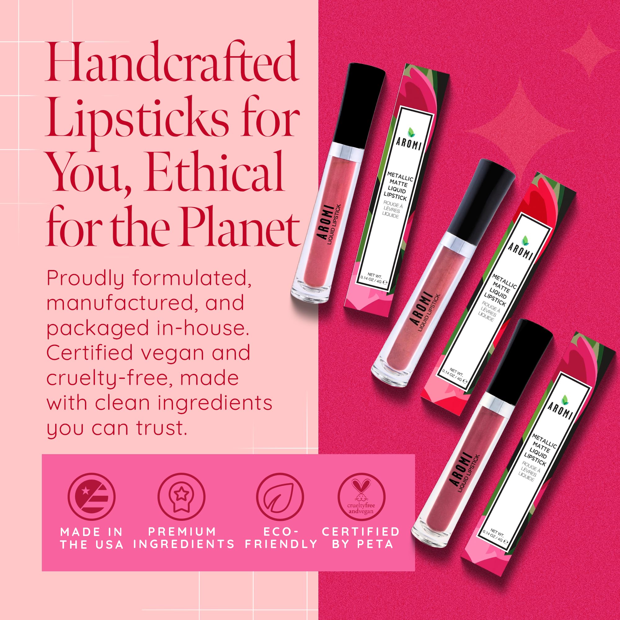 Aromi Dusty Rose Metallic Liquid Lipstick Alpine Bloom – Long-Lasting, Waterproof, Vegan & Cruelty-Free