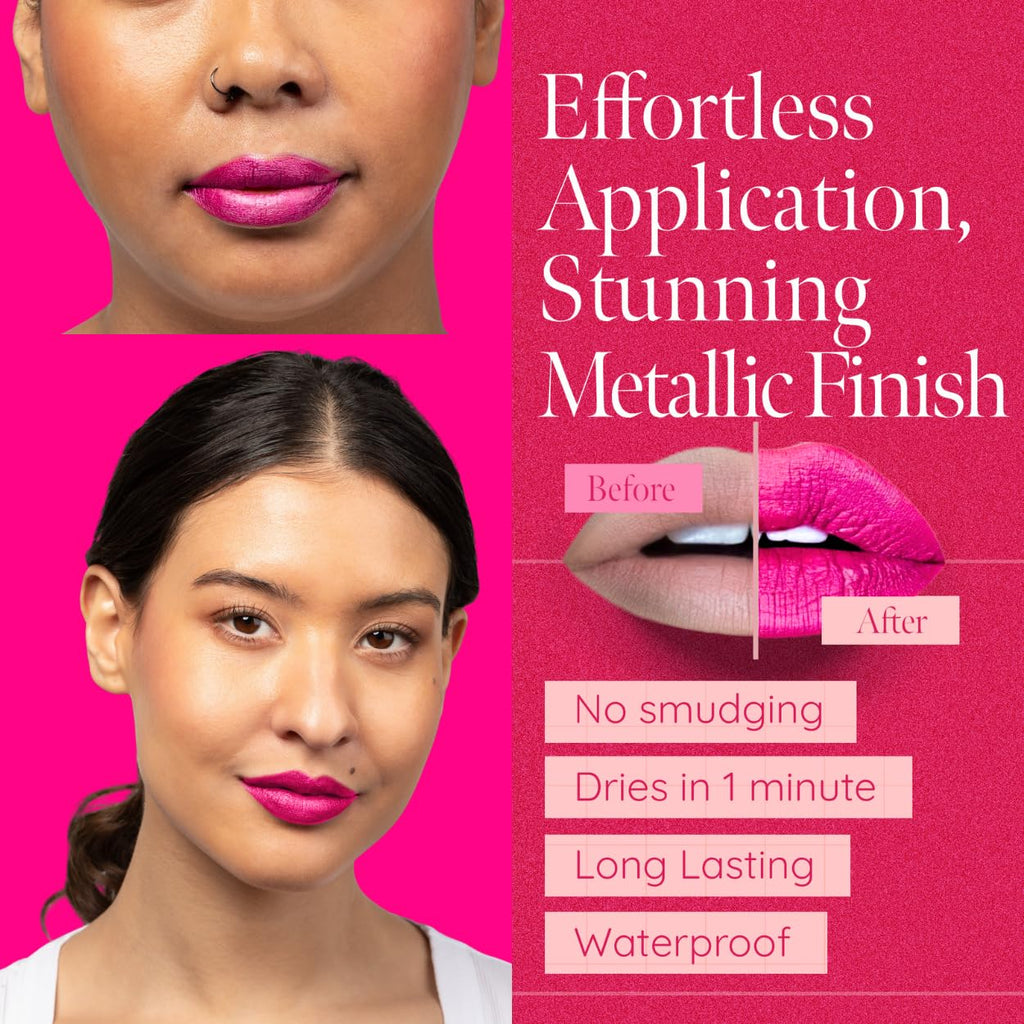 Aromi Hot Pink Metallic Liquid Lipstick – Fab Flamingo | Vegan, Cruelty-Free, Long-Lasting