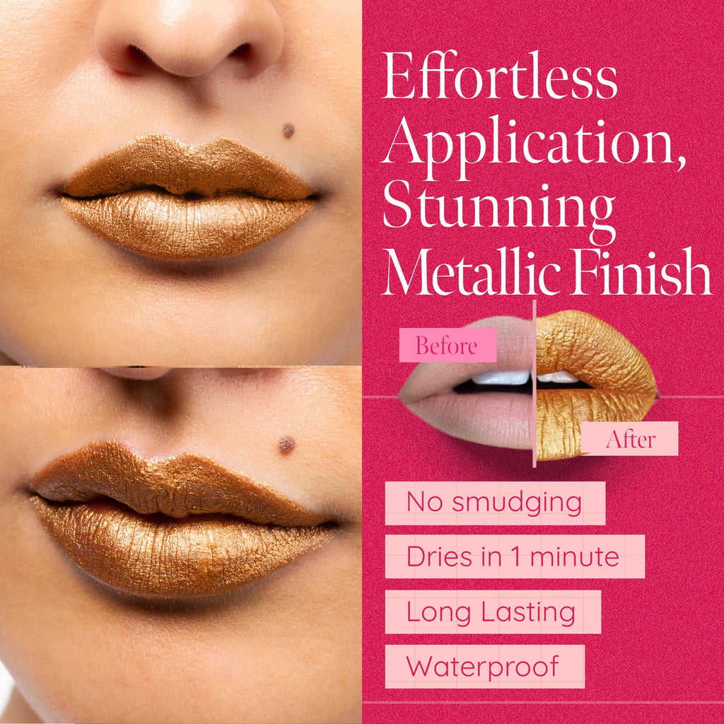 Aromi Gold Digger Metallic Lipstick – Bronze Yellow Shimmer, Long-Lasting Handmade