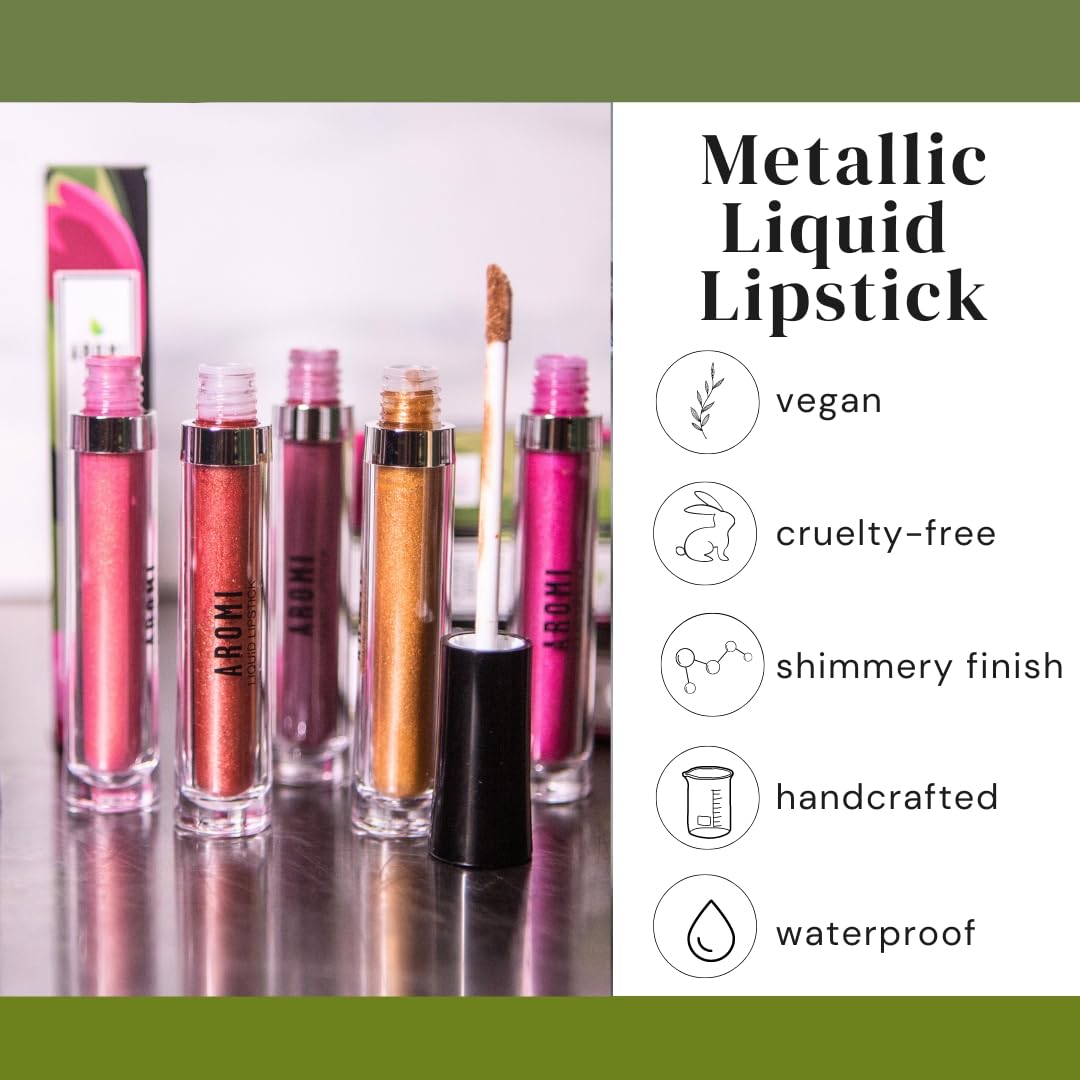 Aromi Hot Pink Metallic Liquid Lipstick – Fab Flamingo | Vegan, Cruelty-Free, Long-Lasting